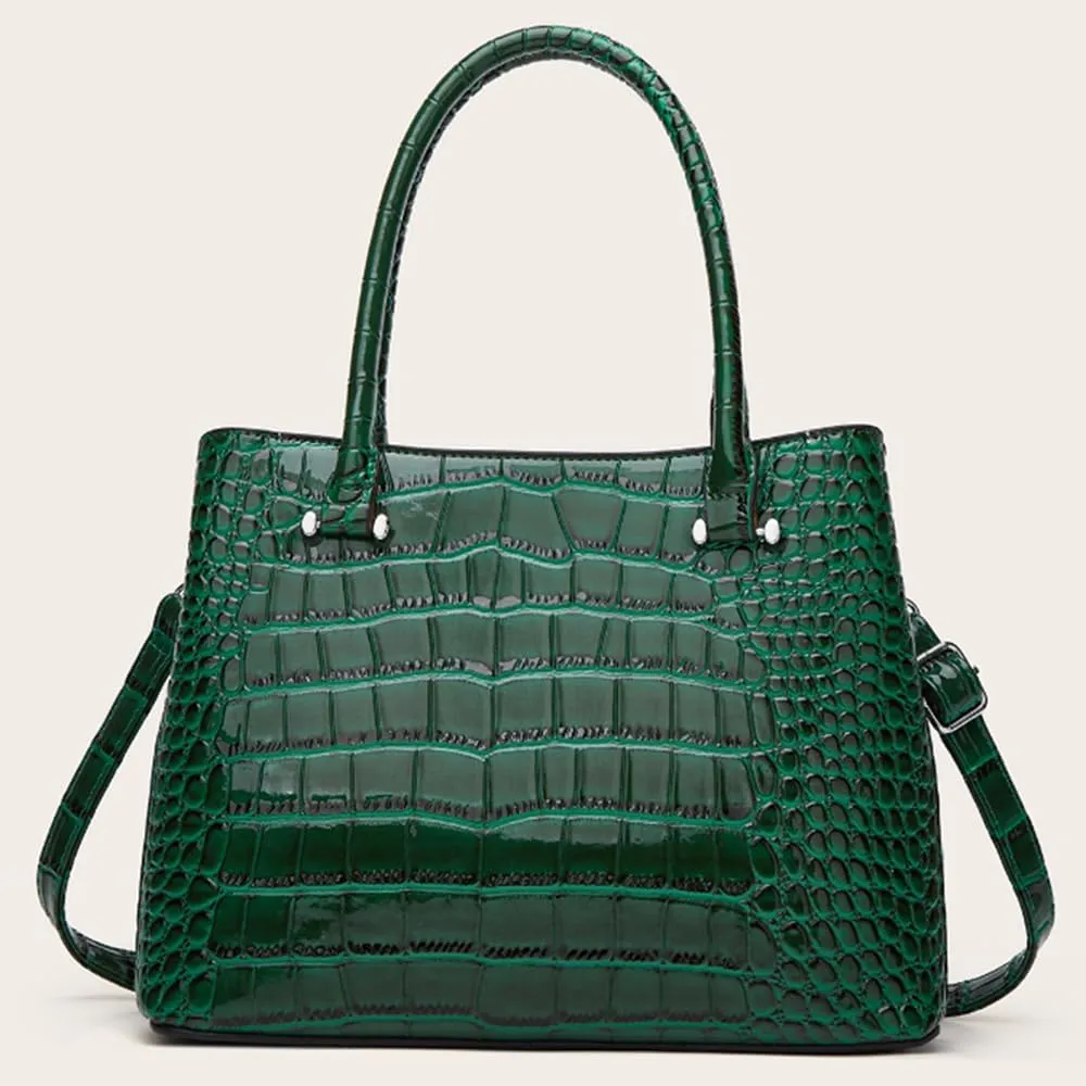 Crocodile Pattern Purse Top Handle Handbag for Women Patent PU Leather Satchel Shoulder Bag
