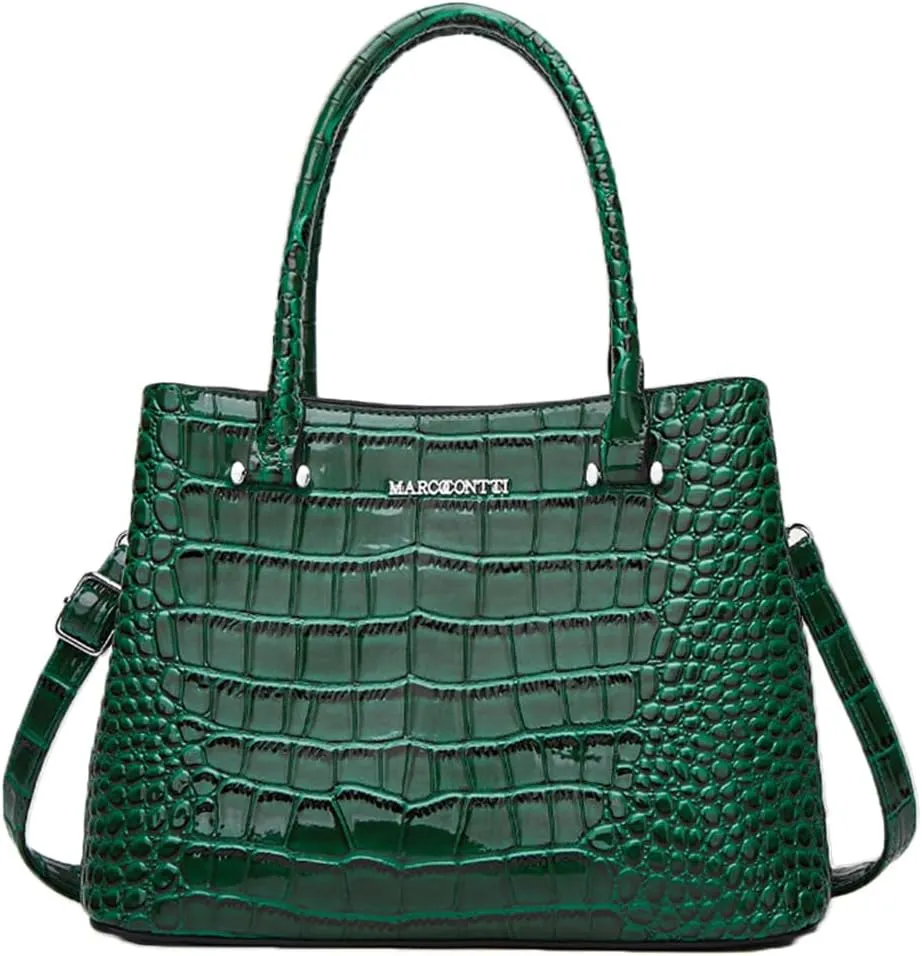 Crocodile Pattern Purse Top Handle Handbag for Women Patent PU Leather Satchel Shoulder Bag