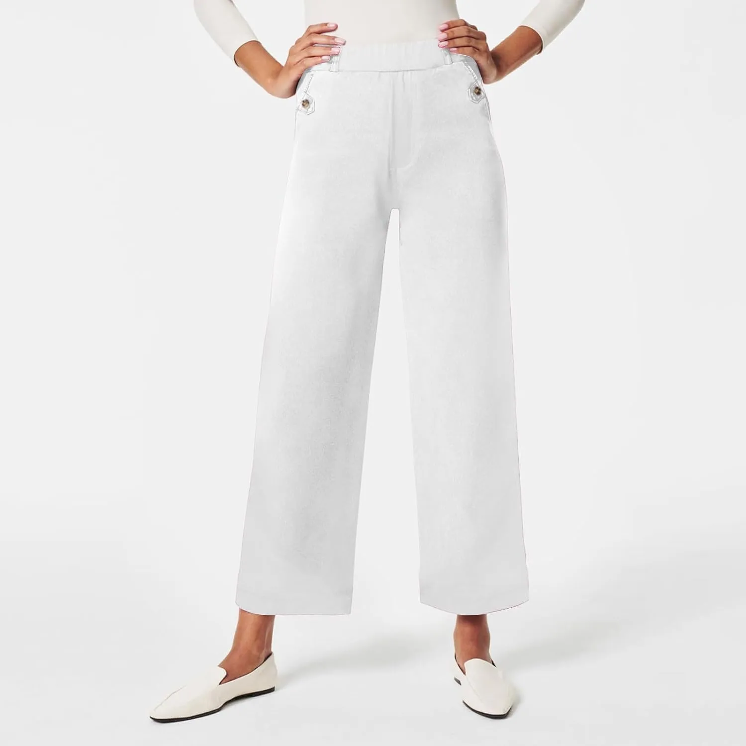 Cropped Pants for Women Casual Straight Wide Leg Plus Size Baggy Capri Trousers Stretch Track Pants with Pockets