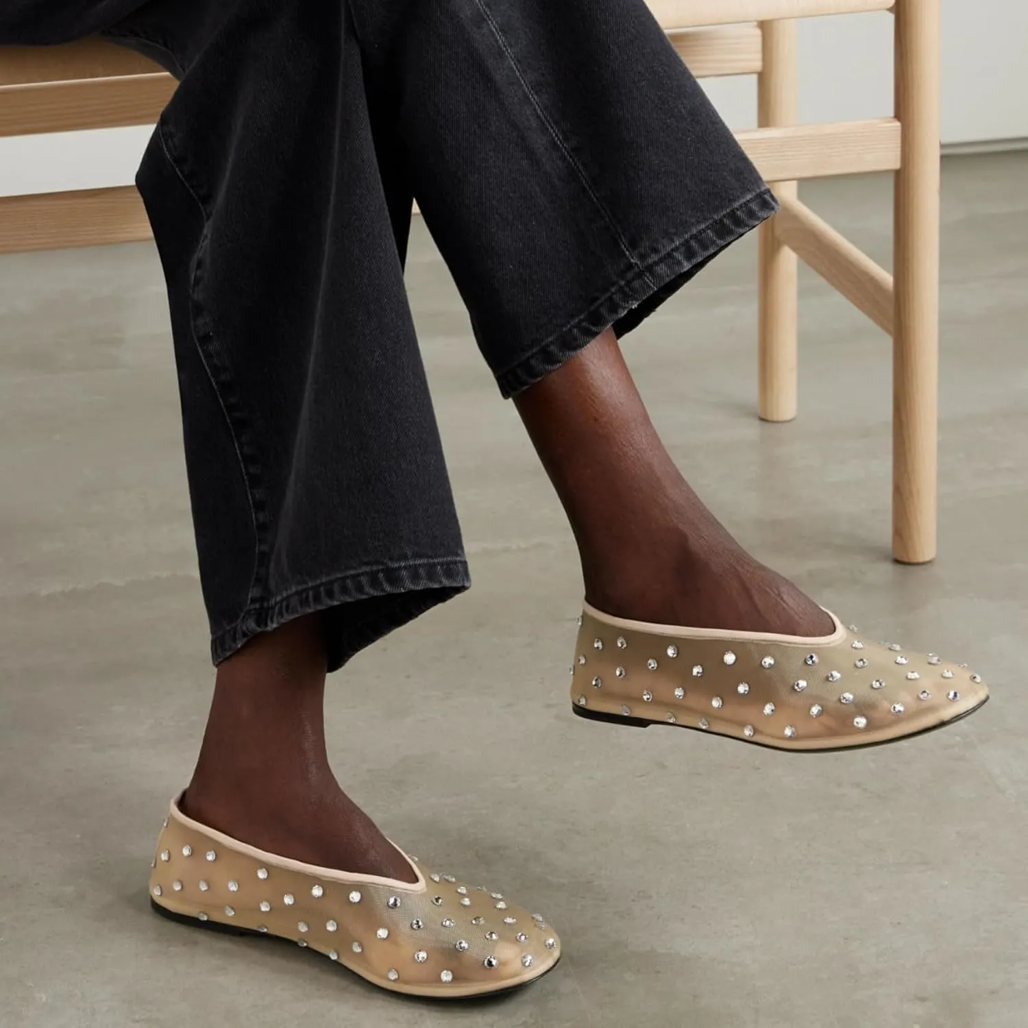Crystal Rhinestone Ballet Flats for Women Diamond Mesh Round Toe Flat Slip On Low Heeled Flat Shoes Casual Dress Shoes