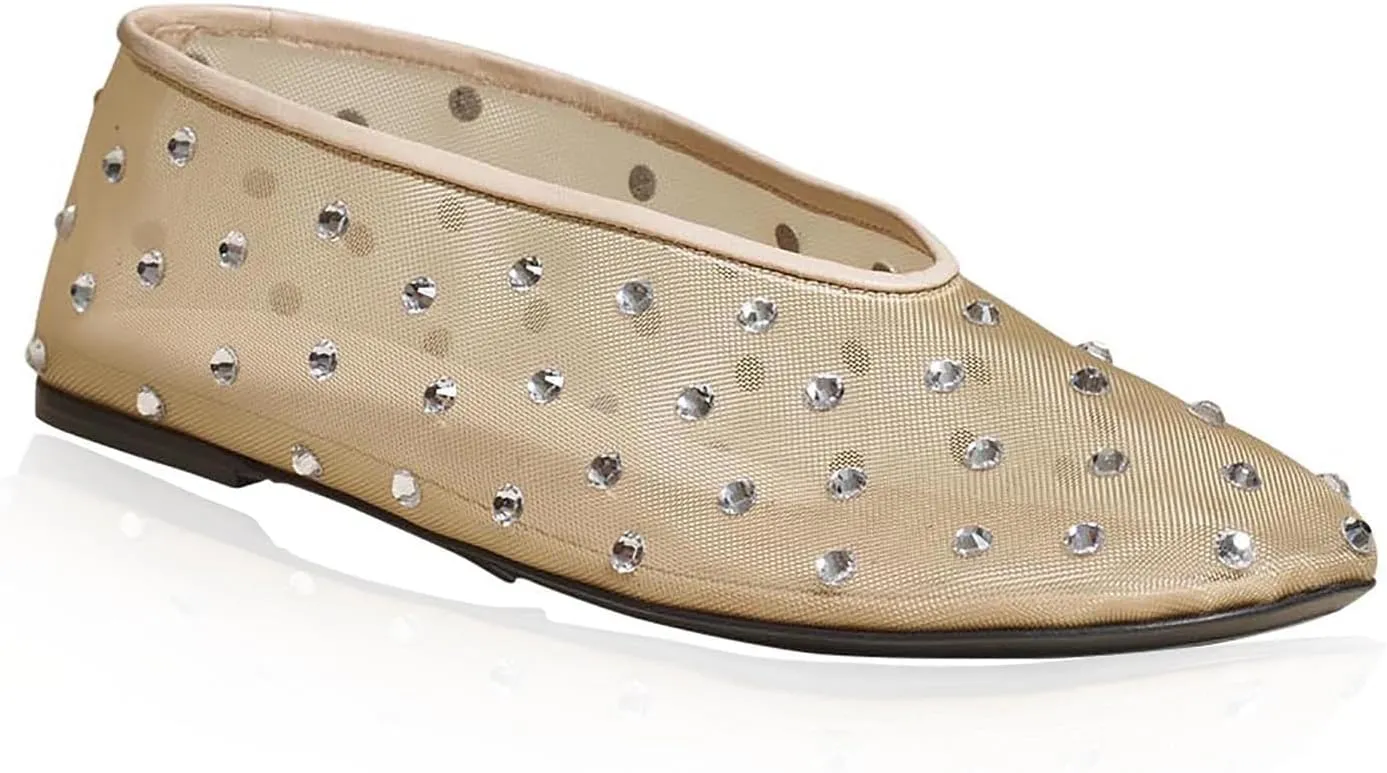 Crystal Rhinestone Ballet Flats for Women Diamond Mesh Round Toe Flat Slip On Low Heeled Flat Shoes Casual Dress Shoes