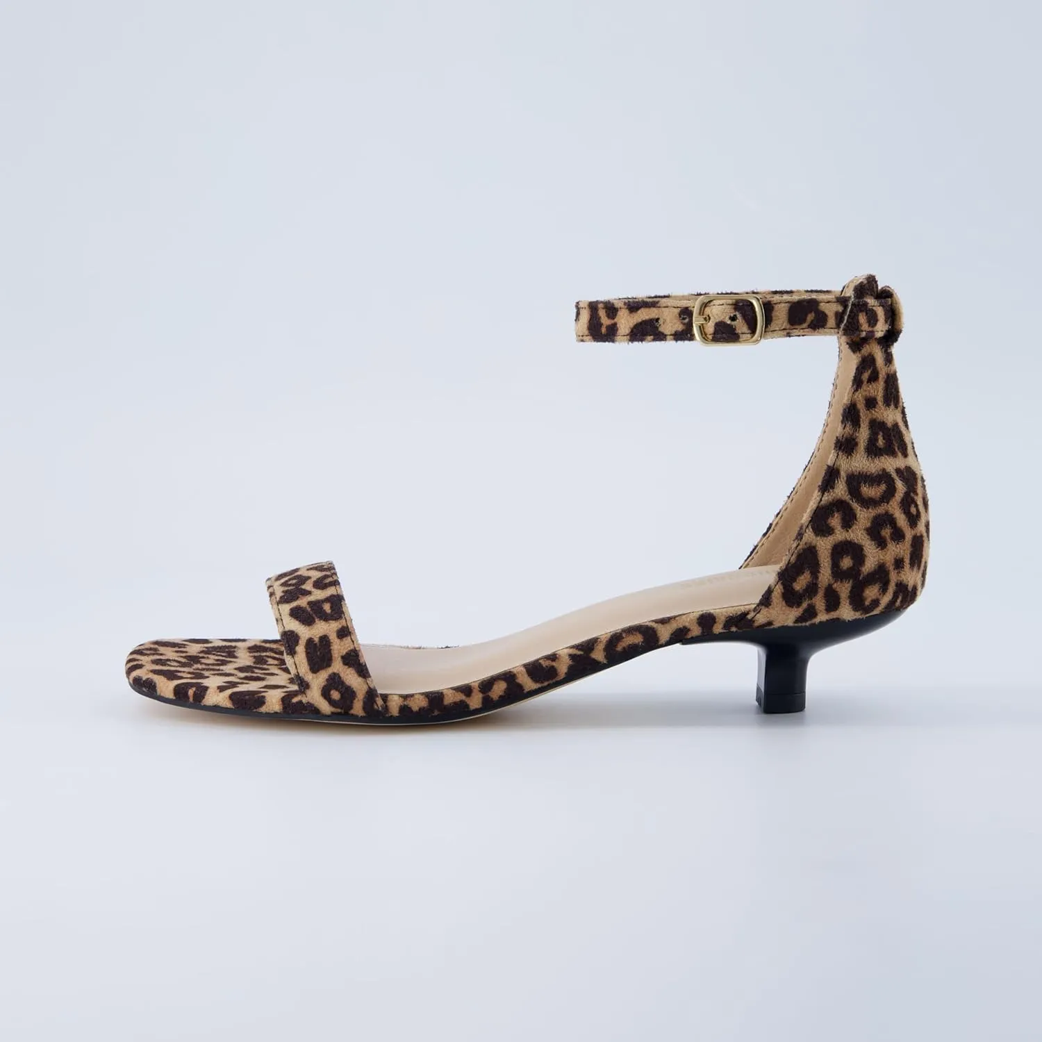 CUSHIONAIRE Solo Womens Kitten Heel Dress Sandal  1 Band Ankle Strap Heel with Cushioned Footbed & Faux Suede Upper