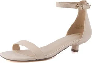 CUSHIONAIRE Solo Womens Kitten Heel Dress Sandal  1 Band Ankle Strap Heel with Cushioned Footbed & Faux Suede Upper