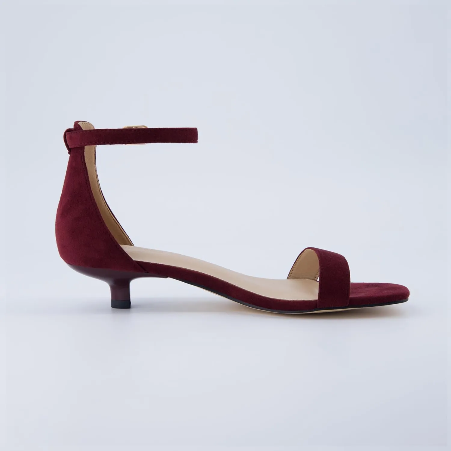 CUSHIONAIRE Solo Womens Kitten Heel Dress Sandal  1 Band Ankle Strap Heel with Cushioned Footbed & Faux Suede Upper