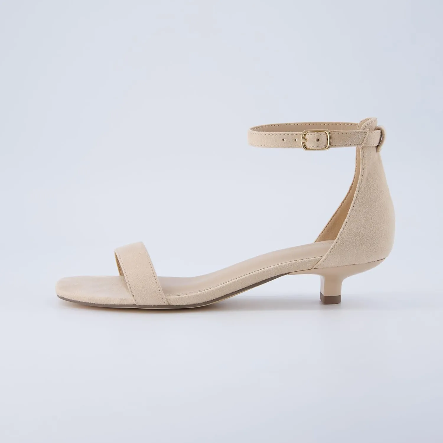 CUSHIONAIRE Solo Womens Kitten Heel Dress Sandal  1 Band Ankle Strap Heel with Cushioned Footbed & Faux Suede Upper