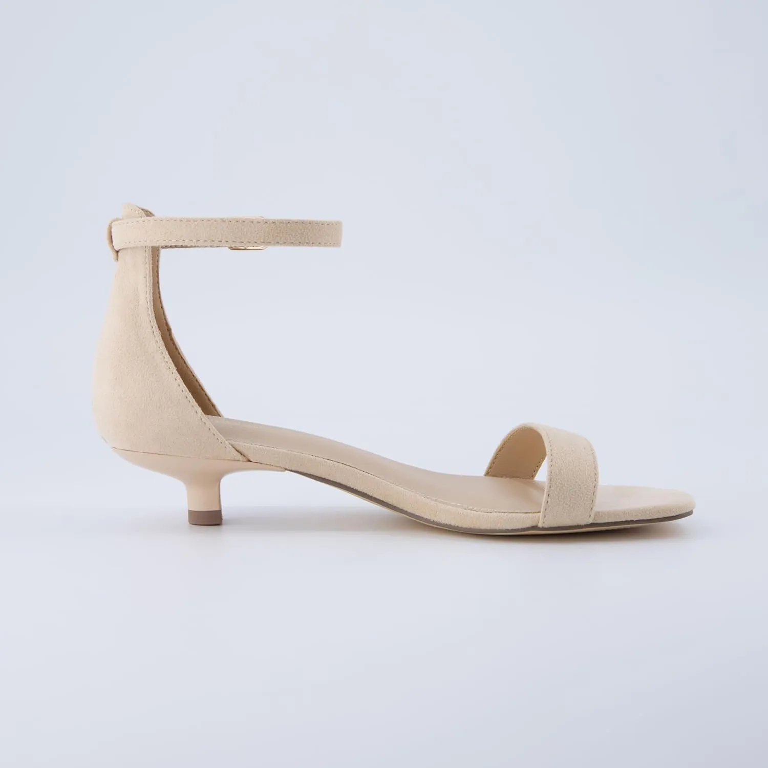 CUSHIONAIRE Solo Womens Kitten Heel Dress Sandal  1 Band Ankle Strap Heel with Cushioned Footbed & Faux Suede Upper
