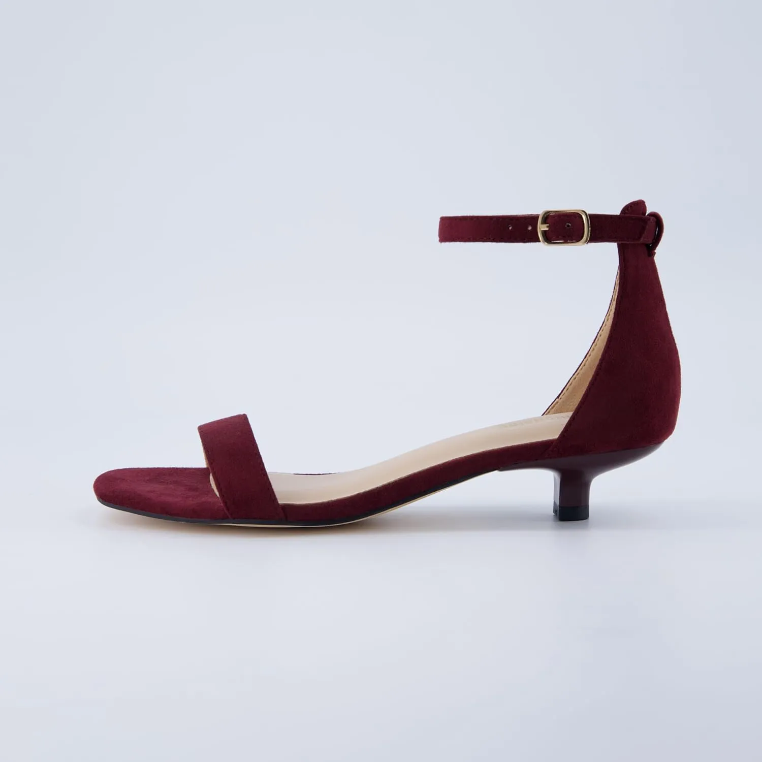 CUSHIONAIRE Solo Womens Kitten Heel Dress Sandal  1 Band Ankle Strap Heel with Cushioned Footbed & Faux Suede Upper