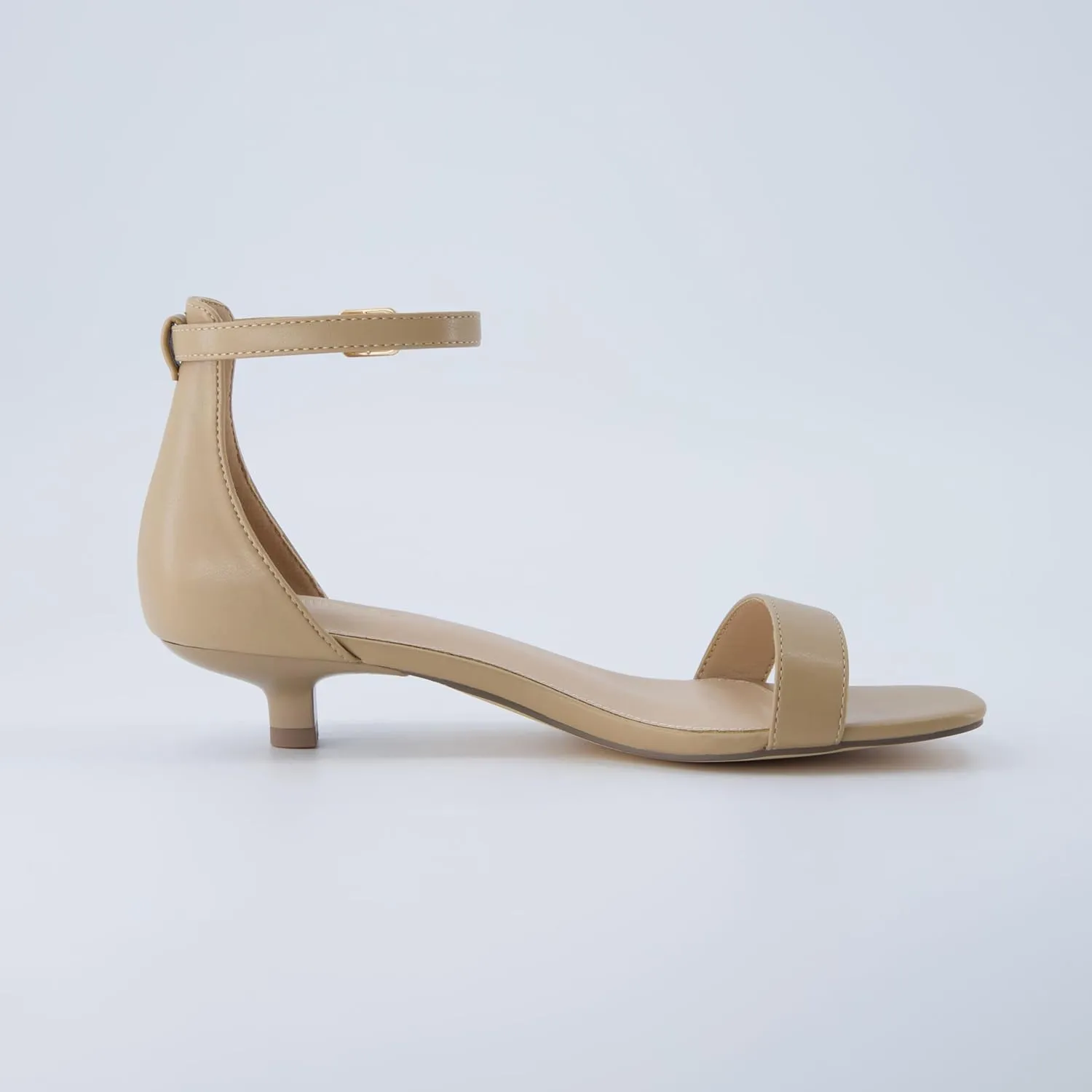 CUSHIONAIRE Solo Womens Kitten Heel Dress Sandal  1 Band Ankle Strap Heel with Cushioned Footbed & Faux Suede Upper