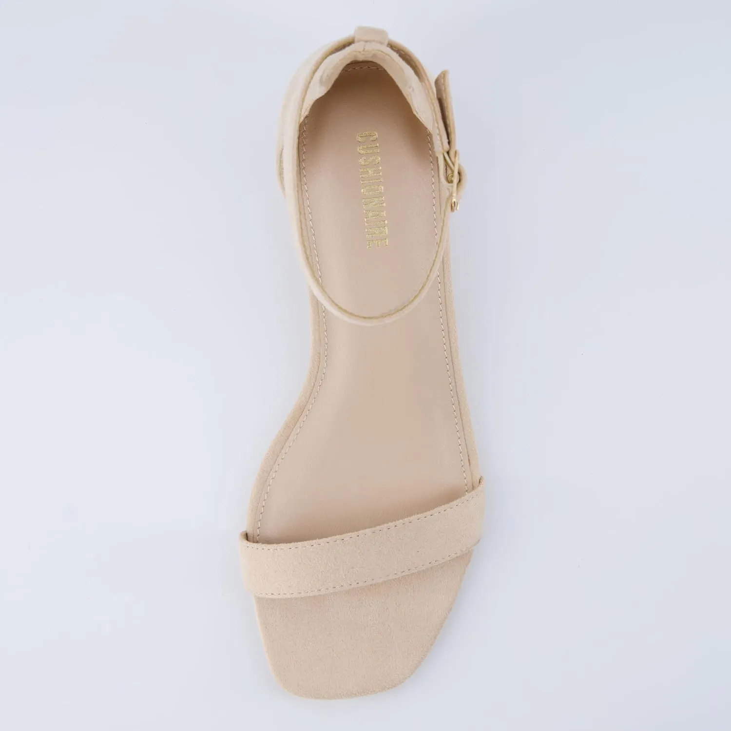 CUSHIONAIRE Solo Womens Kitten Heel Dress Sandal  1 Band Ankle Strap Heel with Cushioned Footbed & Faux Suede Upper