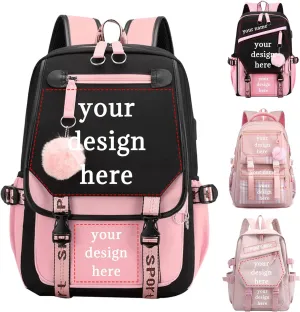 Custom Backpack for Girls Customized Pink Backpack for School Waterproof Kids Personalized Middle Schoolbag Children Bookbag