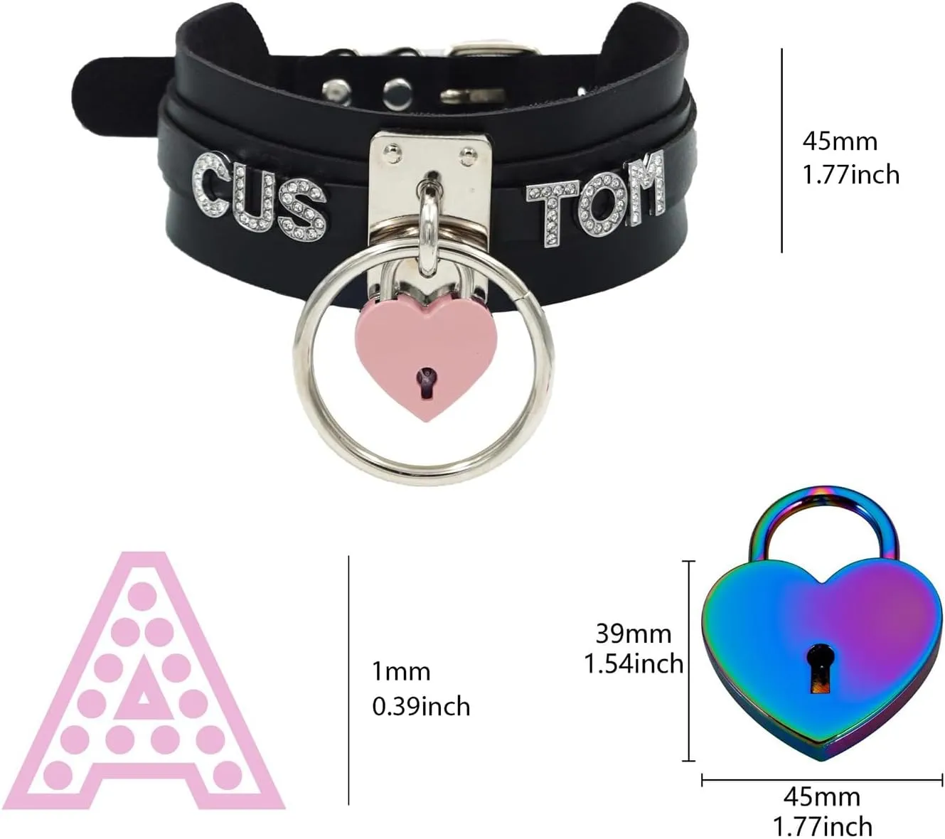 Custom Black Choker Collar For Women, Personalized Name Necklace punk gothic Vegan Leather Jewelry With Rhinestone Letters