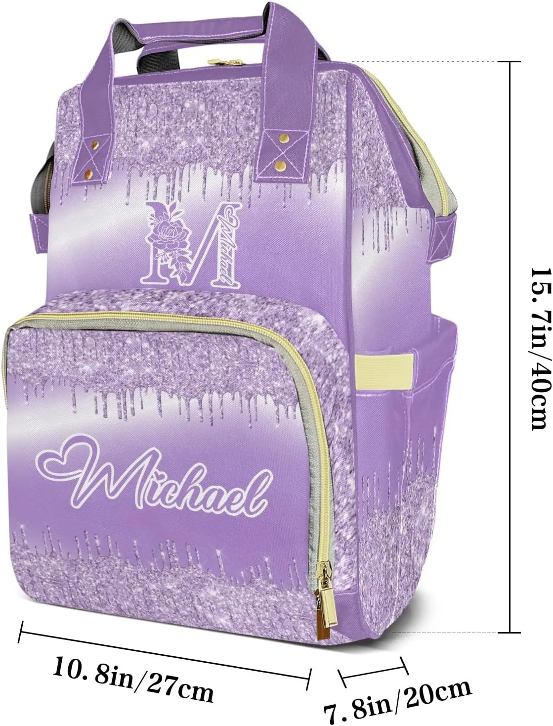 Custom Mummy Bags Purple Bling Print Diaper Bag Shoulder Backpacks Nursing Giving for Teenager