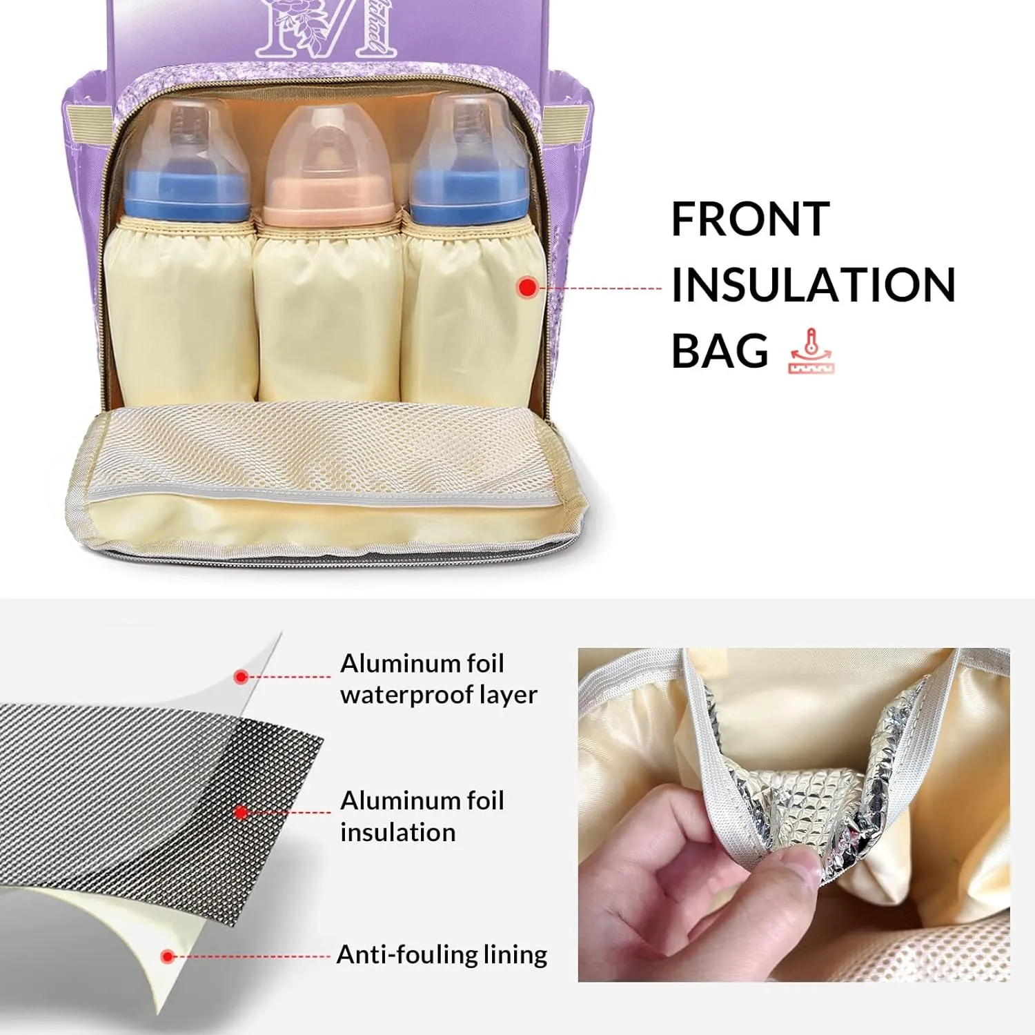 Custom Mummy Bags Purple Bling Print Diaper Bag Shoulder Backpacks Nursing Giving for Teenager