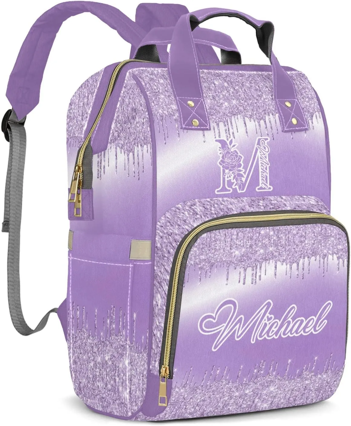 Custom Mummy Bags Purple Bling Print Diaper Bag Shoulder Backpacks Nursing Giving for Teenager