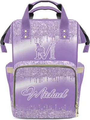 Custom Mummy Bags Purple Bling Print Diaper Bag Shoulder Backpacks Nursing Giving for Teenager