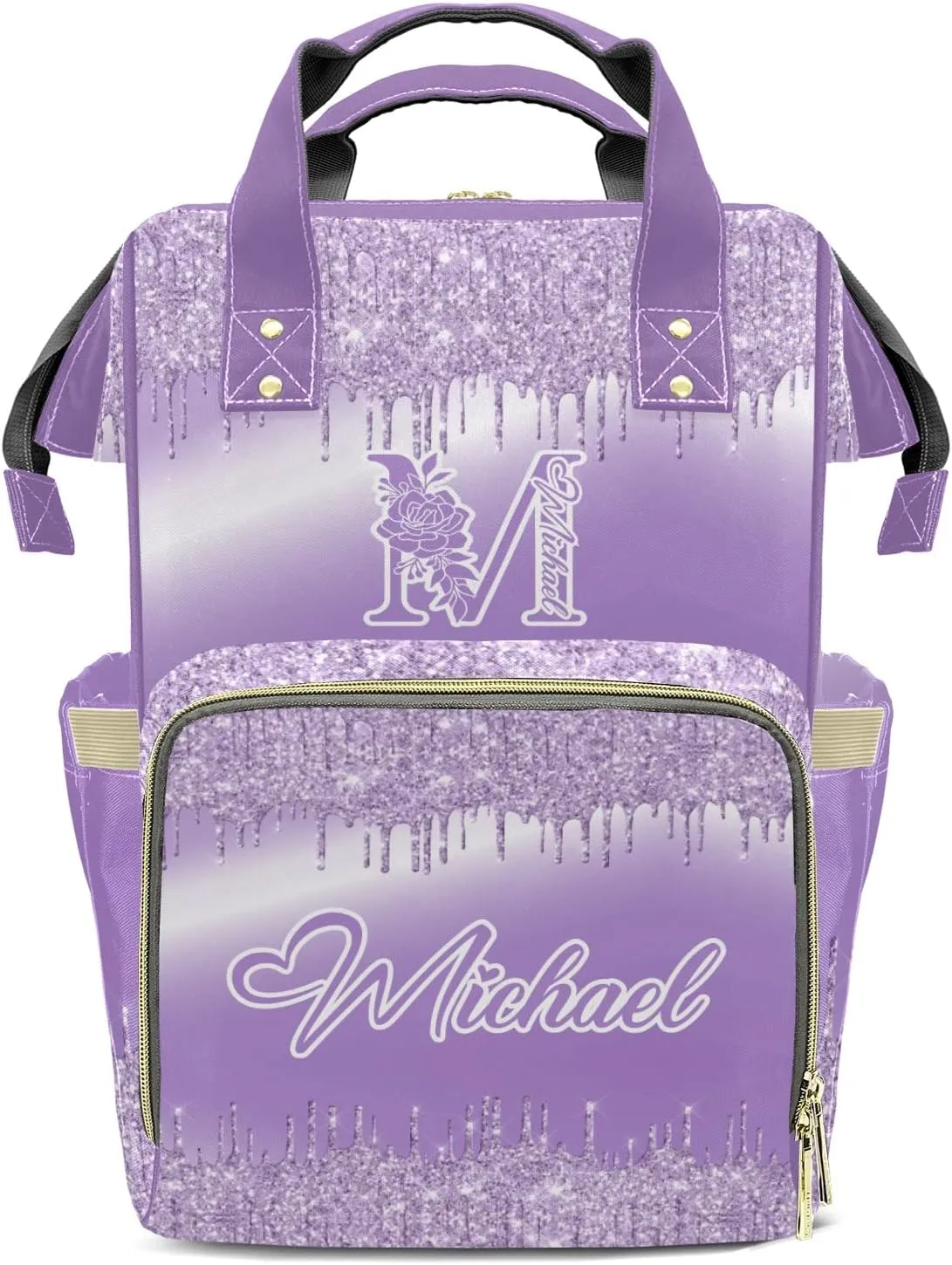 Custom Mummy Bags Purple Bling Print Diaper Bag Shoulder Backpacks Nursing Giving for Teenager