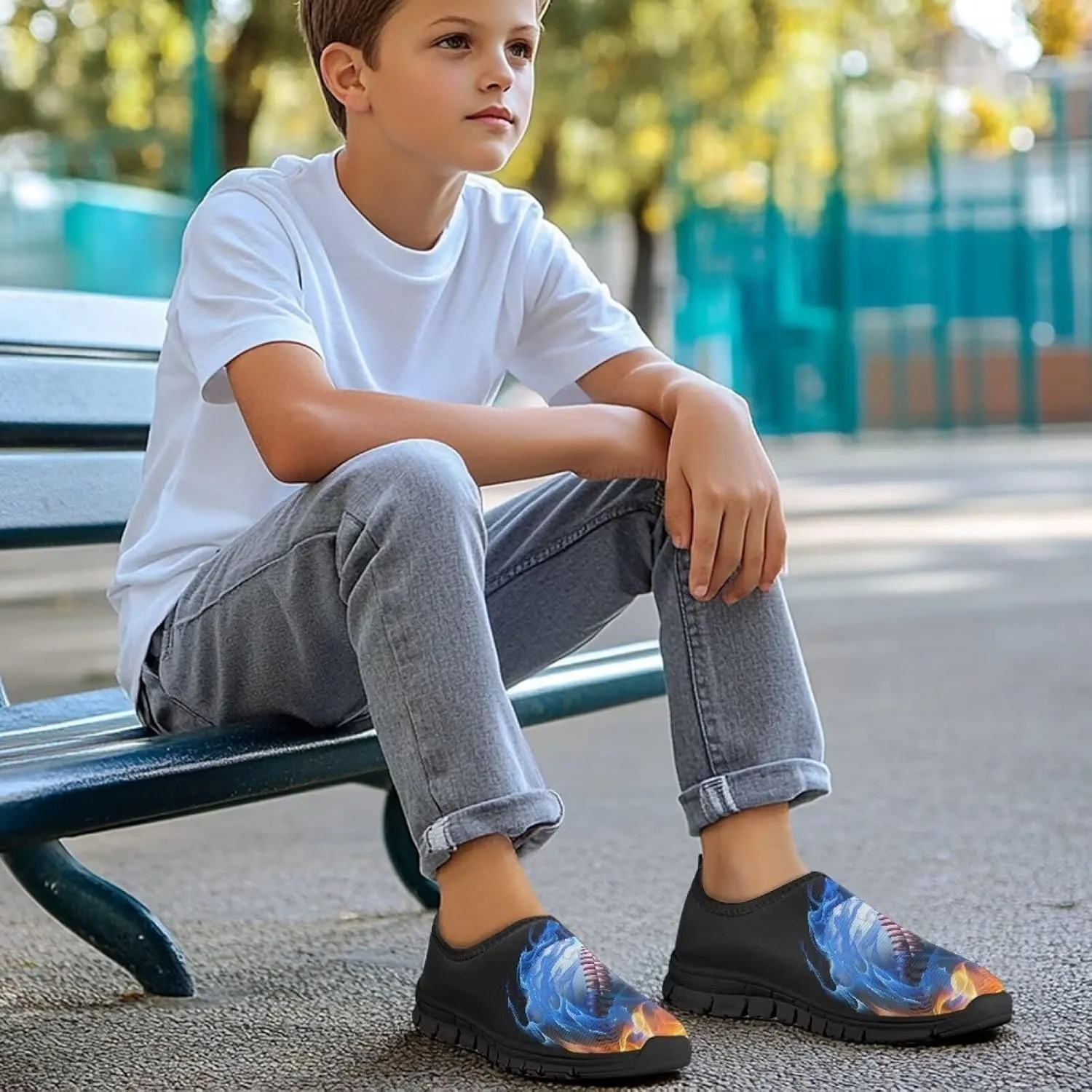 Cute Pattern Slip-On Walking Shoes for Boys Soft Casual Flat Non-Slip Shoes Kid Low-Top Outdoor Sneakers US Size 11-15