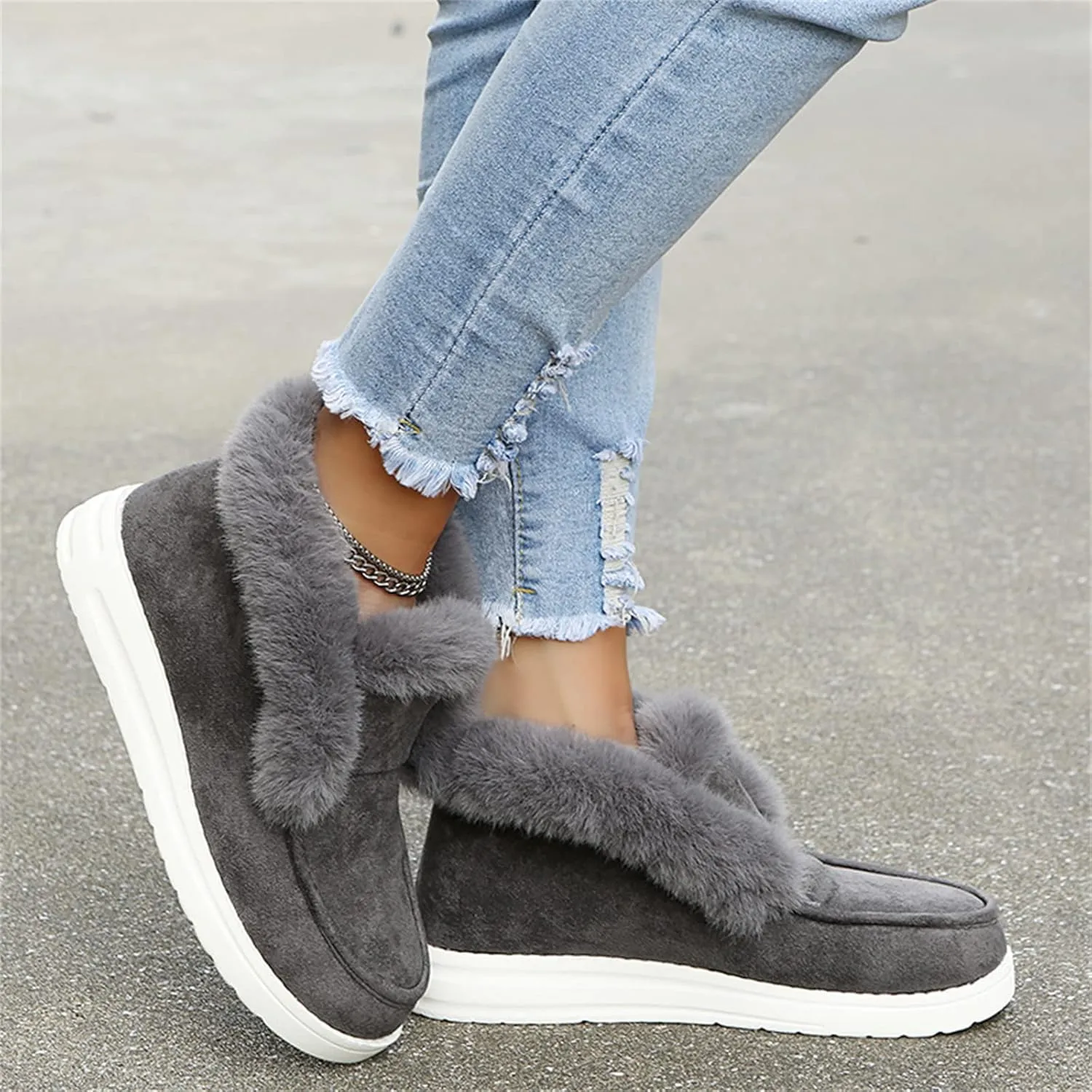 Cute Winter Boots For Women Fashion Snow Boots Warm Fur Lining Comfortable Fuzzy Ankle Booties Loafers Shoes 2024