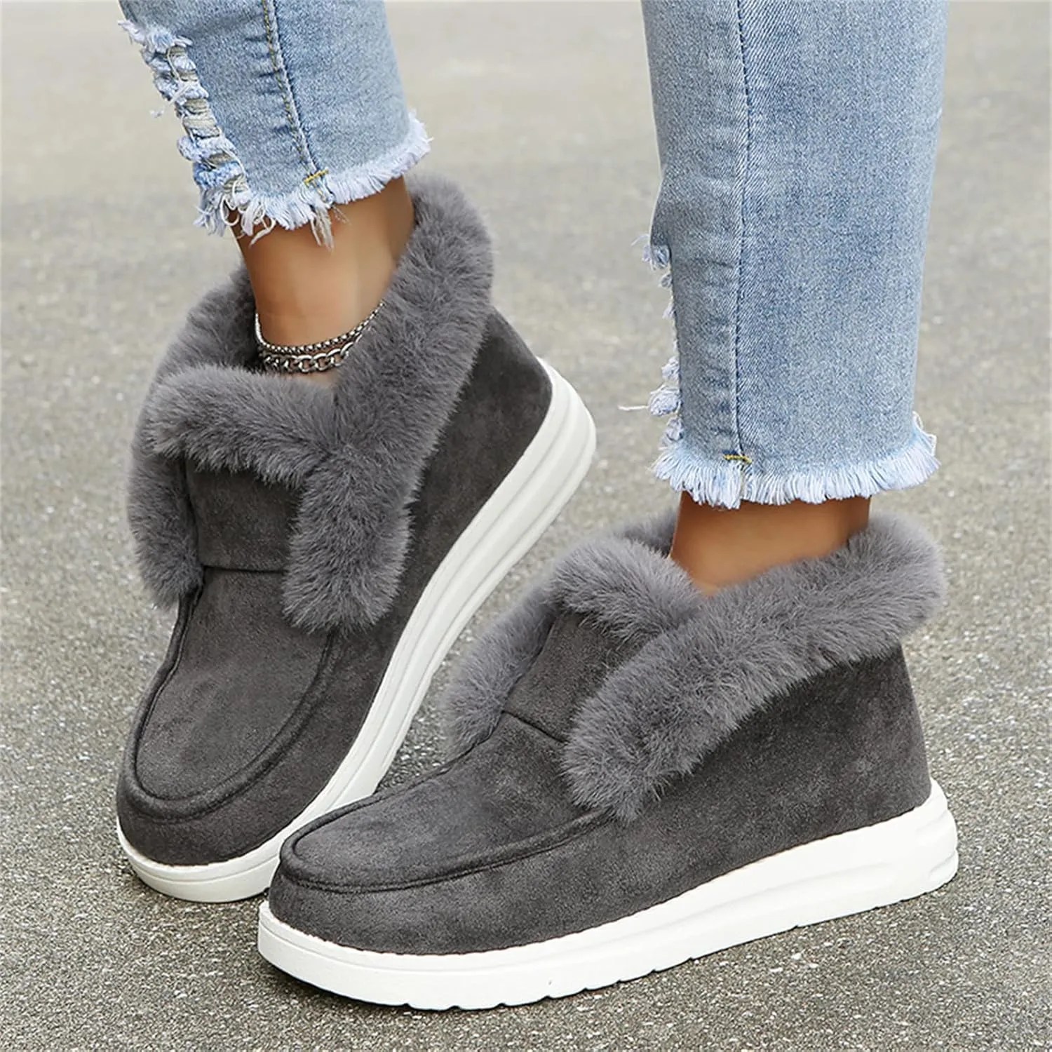 Cute Winter Boots For Women Fashion Snow Boots Warm Fur Lining Comfortable Fuzzy Ankle Booties Loafers Shoes 2024