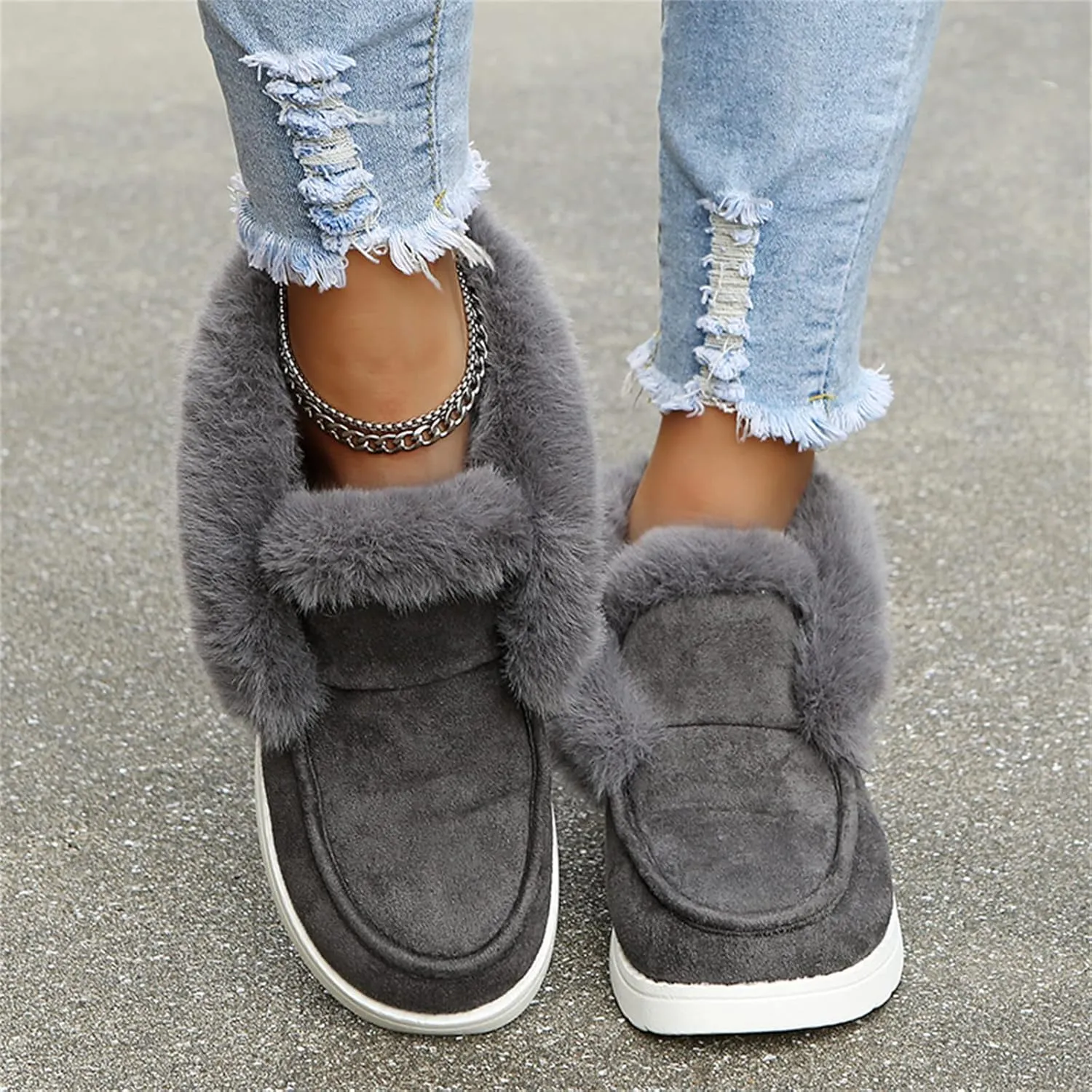 Cute Winter Boots For Women Fashion Snow Boots Warm Fur Lining Comfortable Fuzzy Ankle Booties Loafers Shoes 2024