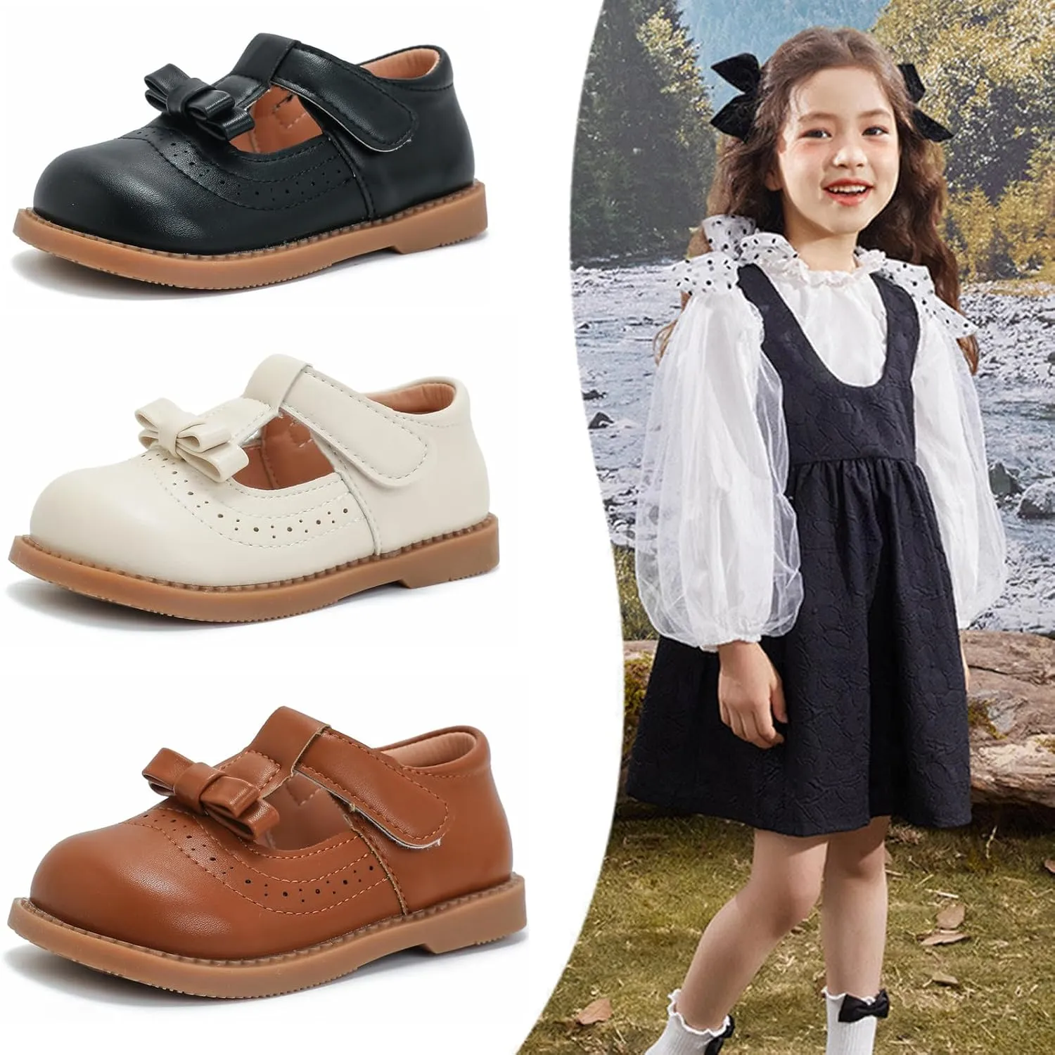DADAWEN Girl's T-Strap School Uniform Dress Shoe Mary Jane Princess Flat