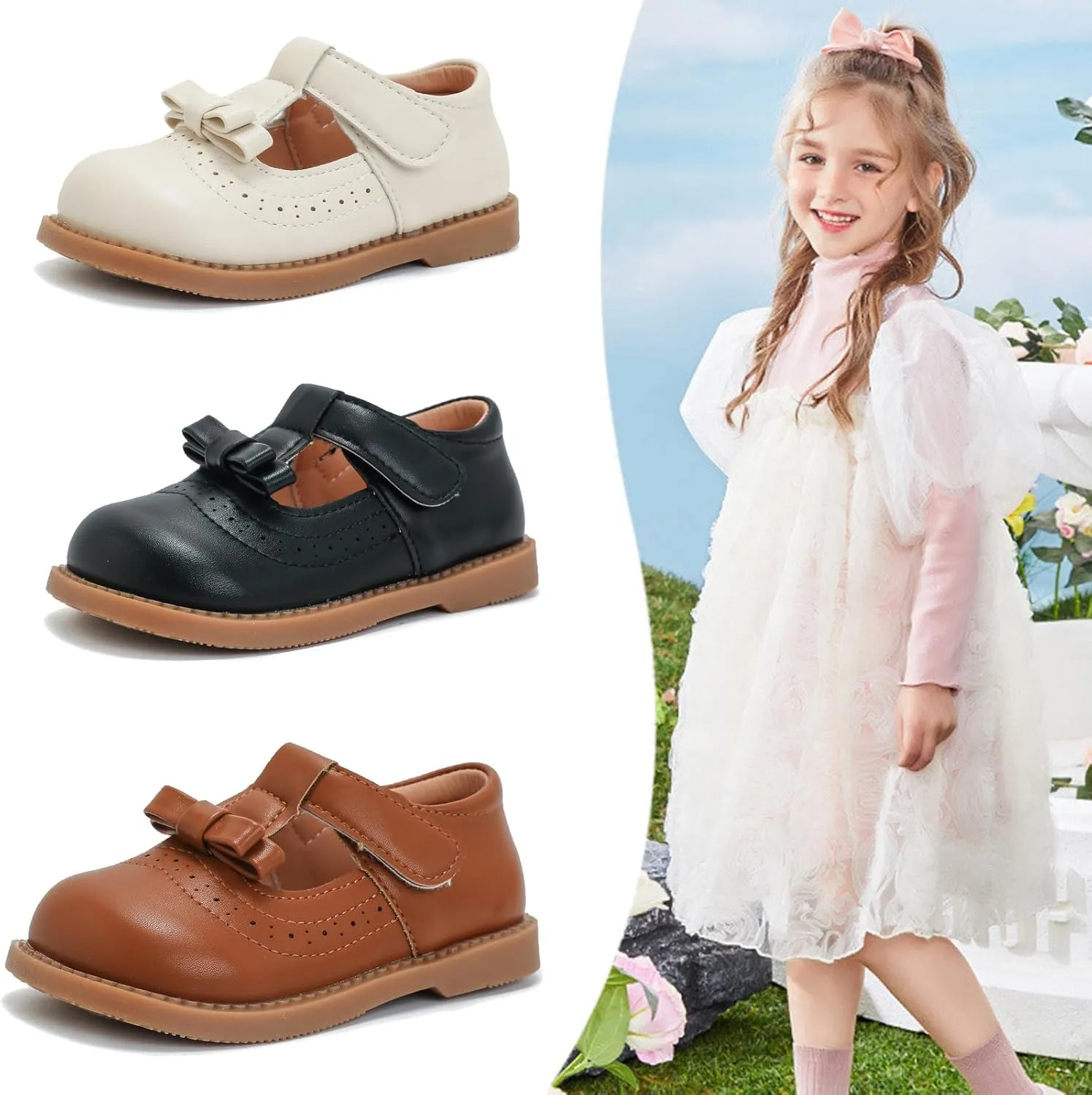 DADAWEN Girl's T-Strap School Uniform Dress Shoe Mary Jane Princess Flat