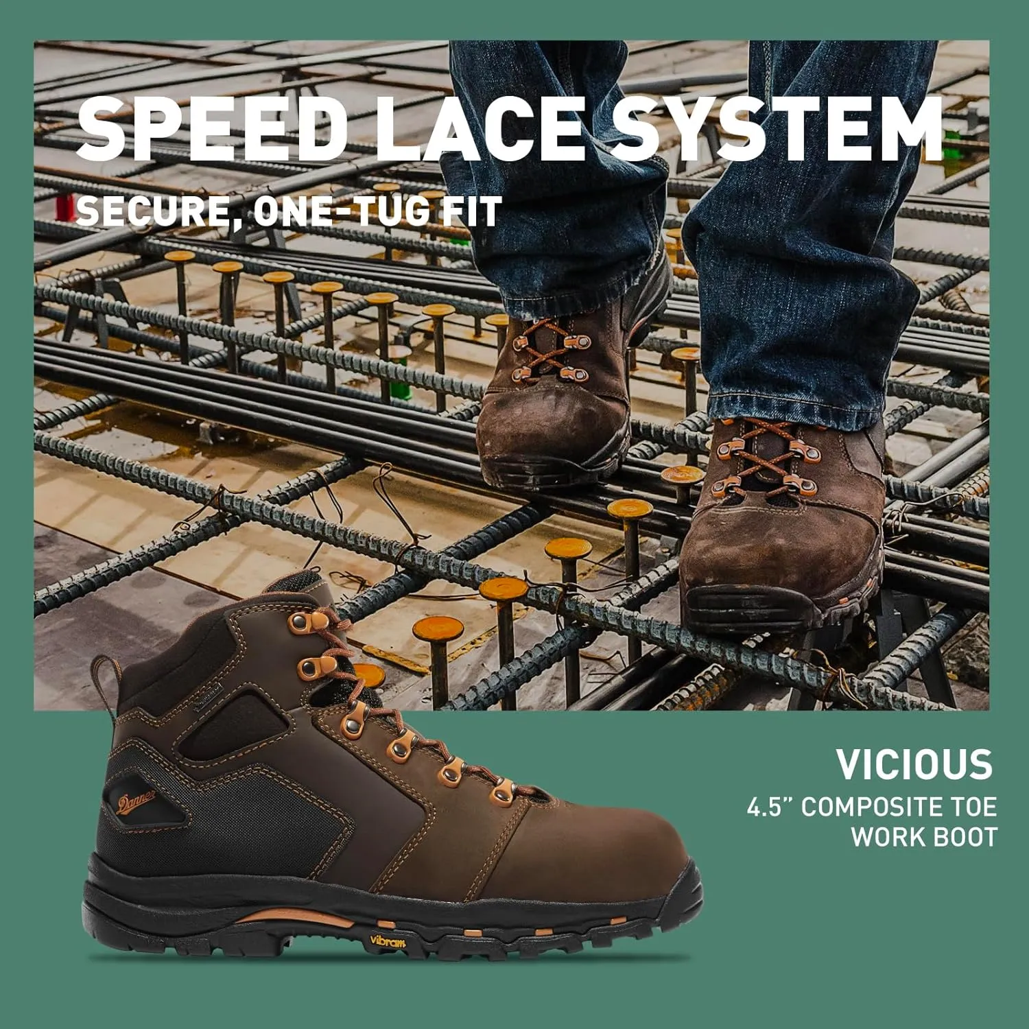 Danner Vicious 4.5 Composite Toe Work Boots for Men - Full-Grain Leather with Breathable Gore-Tex Lining, Speed Lace System & Non Slip Heel Outsole