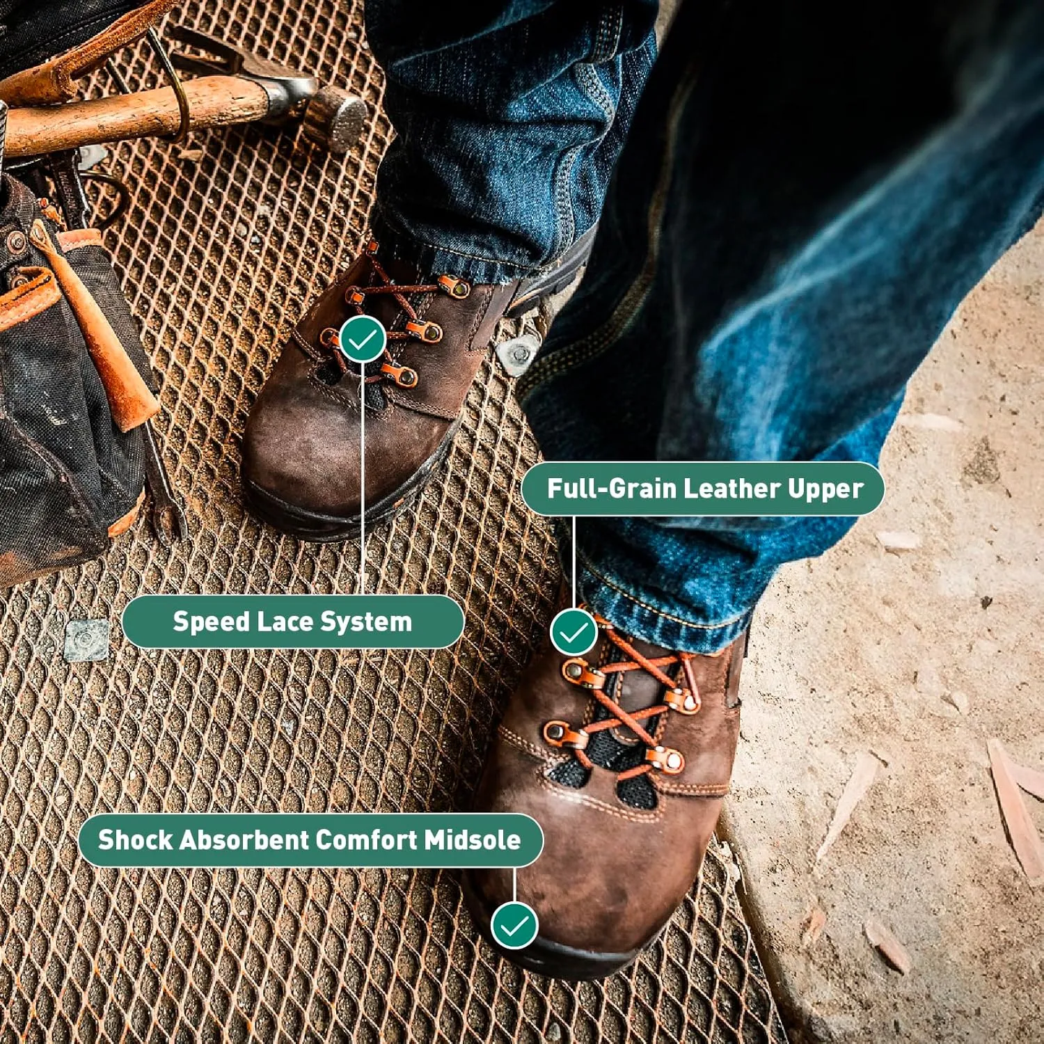 Danner Vicious 4.5 Composite Toe Work Boots for Men - Full-Grain Leather with Breathable Gore-Tex Lining, Speed Lace System & Non Slip Heel Outsole