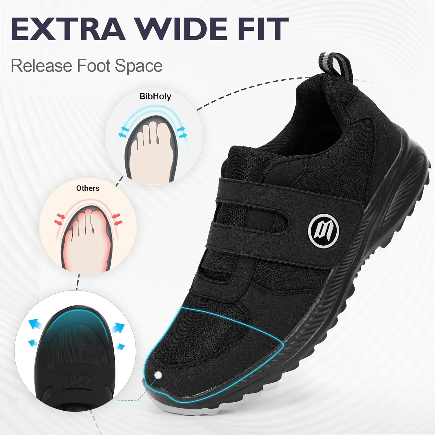 Diabetic Shoes for Women Men Extra Wide Shoes for Swollen Feet Adjustable Orthopedic Shoe Non Silp Neuropathy Walking Shoe for Elderly Foot