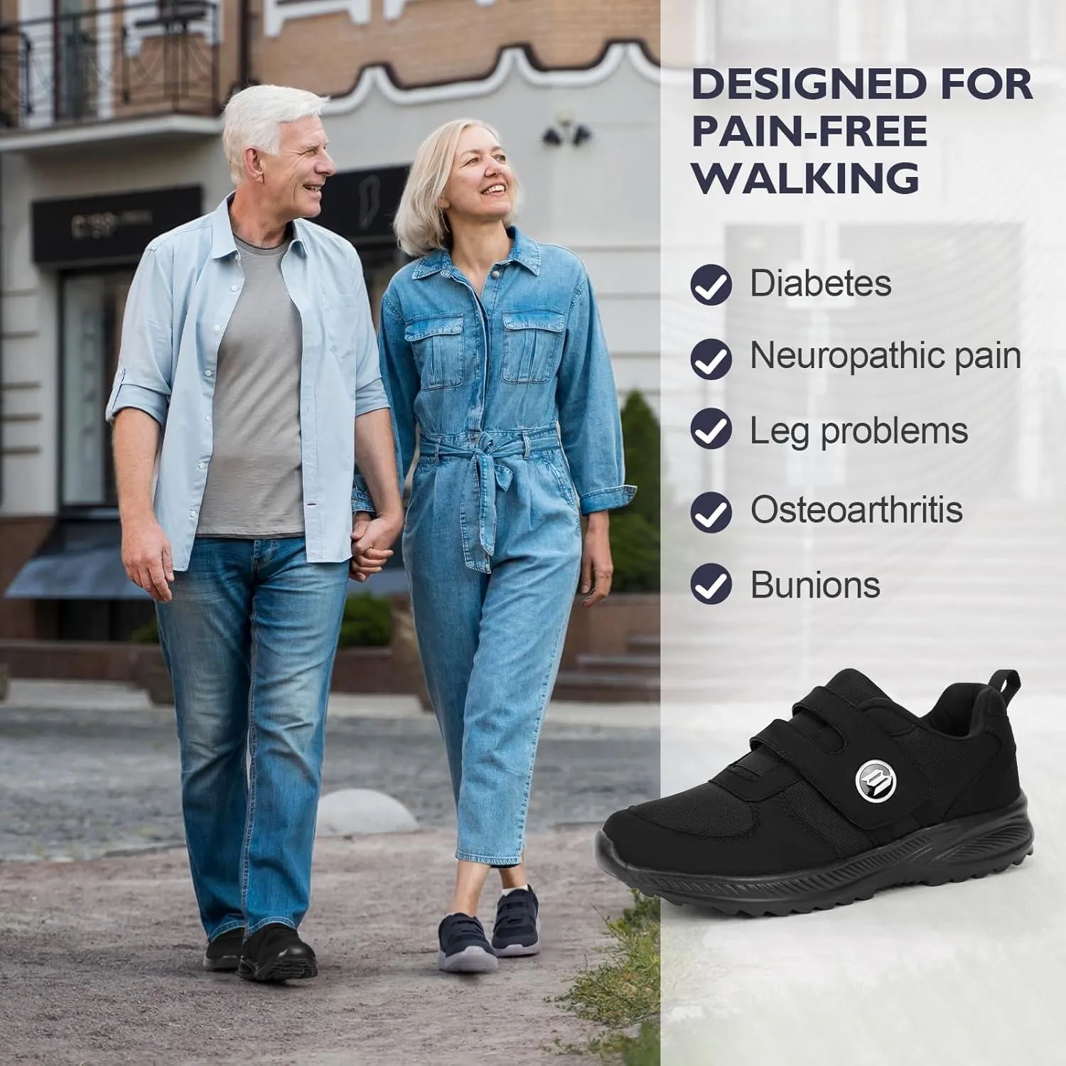 Diabetic Shoes for Women Men Extra Wide Shoes for Swollen Feet Adjustable Orthopedic Shoe Non Silp Neuropathy Walking Shoe for Elderly Foot