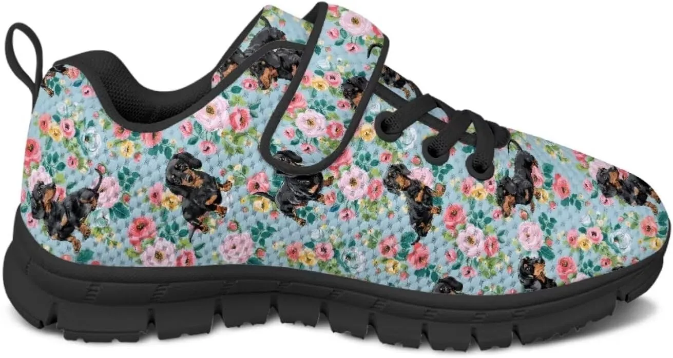 Dog Print Tennis Shoes with Hook & Loop for Kids Non Slip Breathable Strap Athletic Running Shoes for Walking