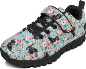 Dog Print Tennis Shoes with Hook & Loop for Kids Non Slip Breathable Strap Athletic Running Shoes for Walking