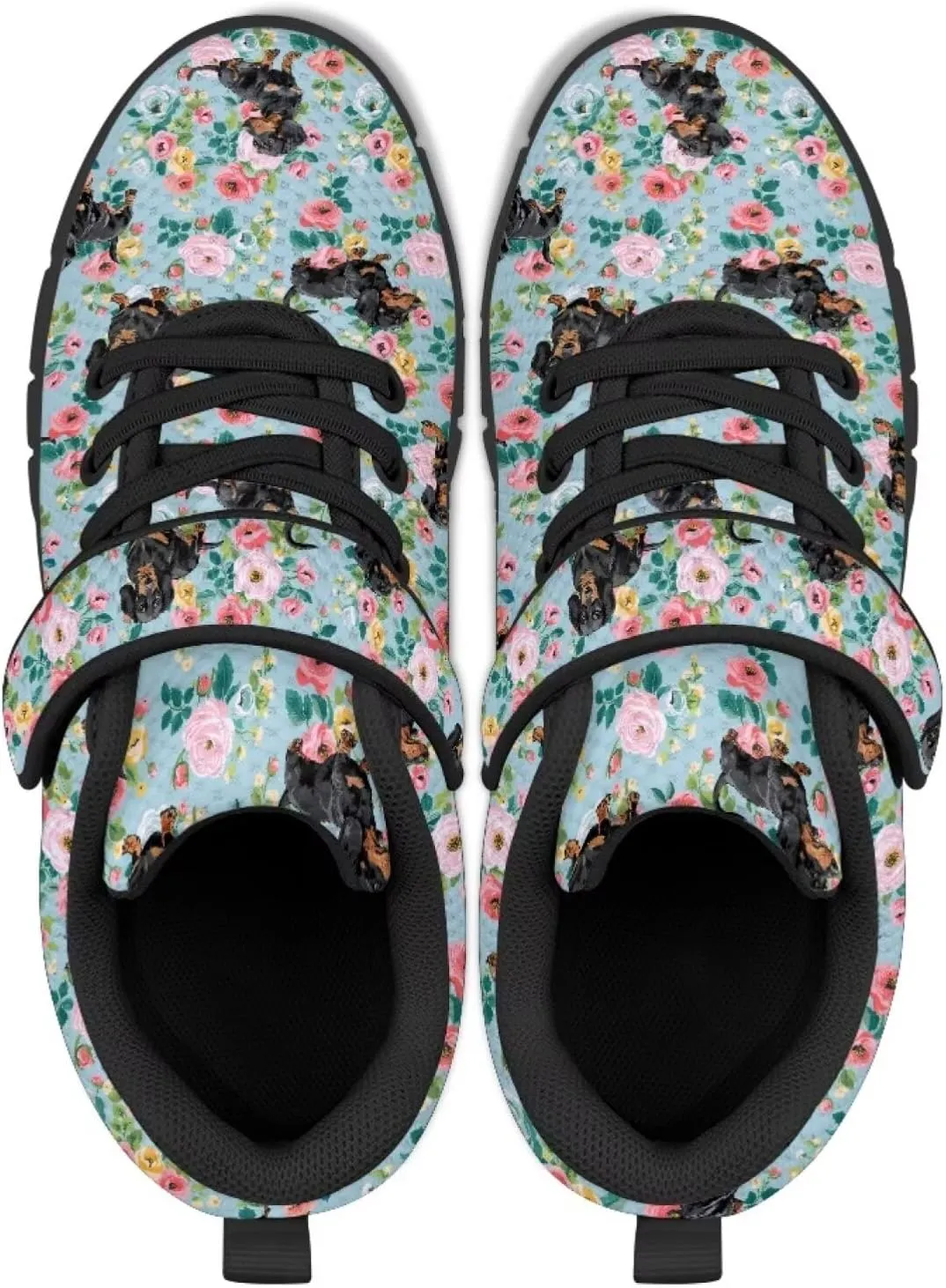 Dog Print Tennis Shoes with Hook & Loop for Kids Non Slip Breathable Strap Athletic Running Shoes for Walking
