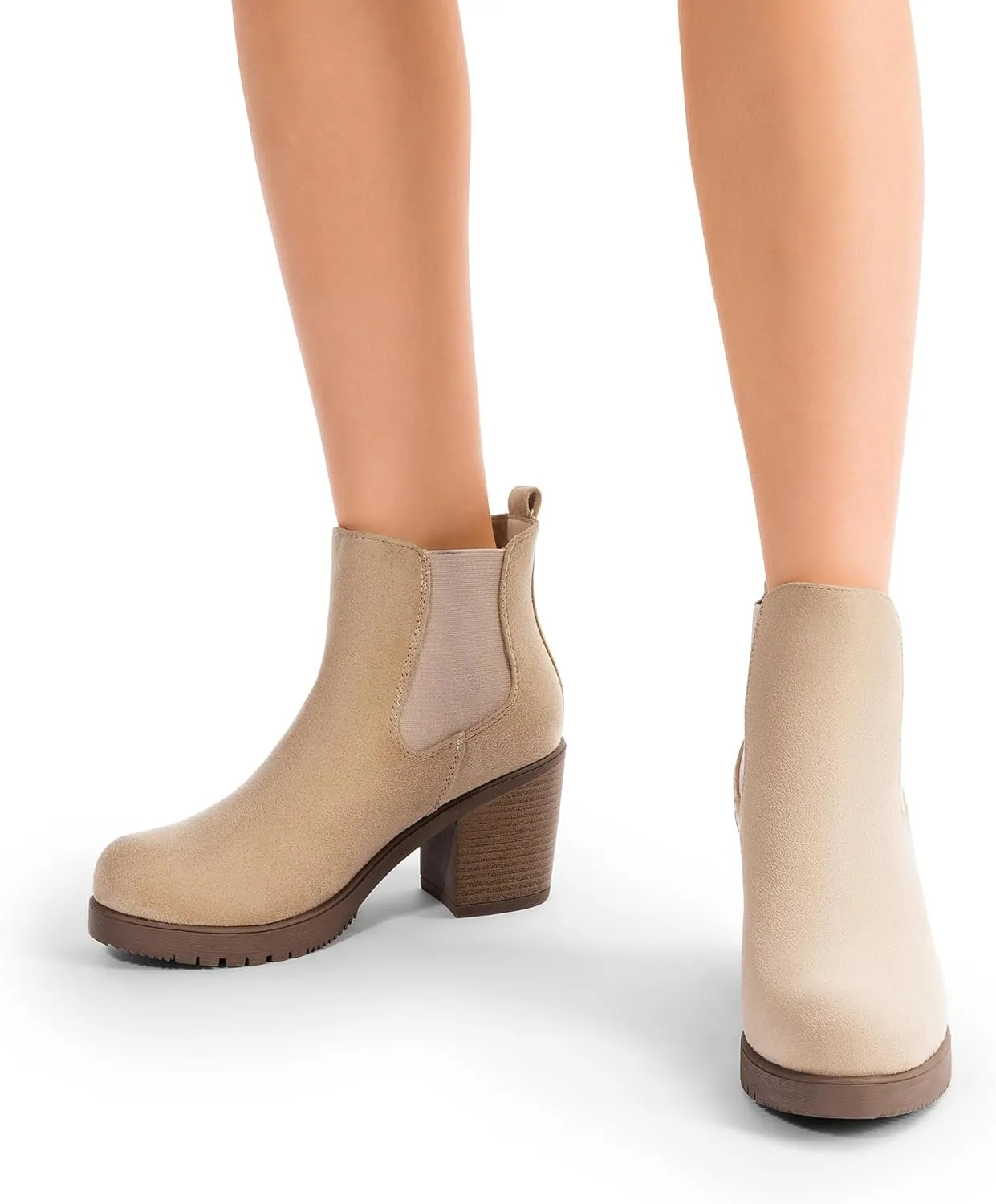 DREAM PAIRS Women's High Chunky Heel Chelsea Ankle Boots Slip On Elastic Fall Heeld Booties Shoes