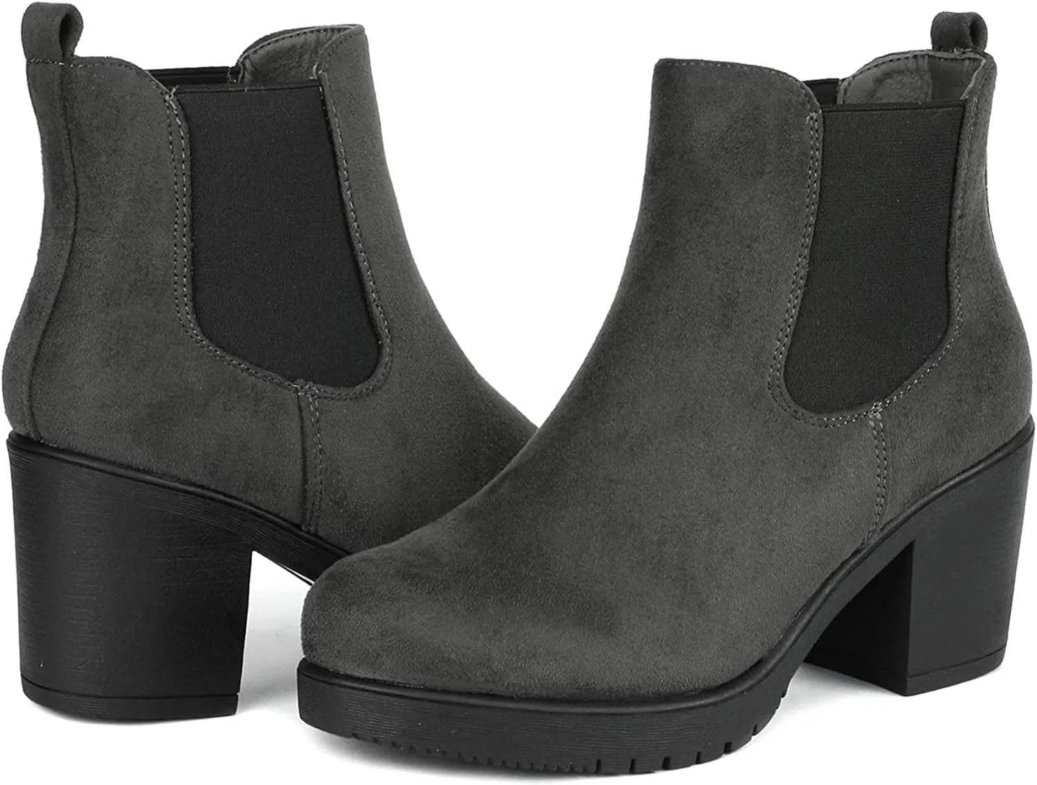 DREAM PAIRS Women's High Chunky Heel Chelsea Ankle Boots Slip On Elastic Fall Heeld Booties Shoes