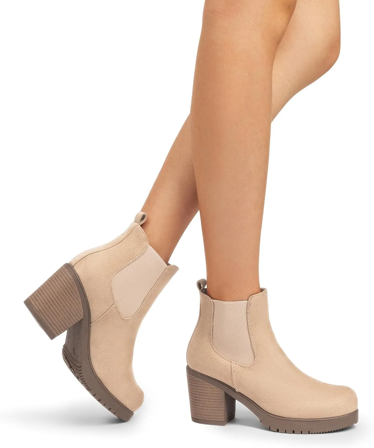 DREAM PAIRS Women's High Chunky Heel Chelsea Ankle Boots Slip On Elastic Fall Heeld Booties Shoes
