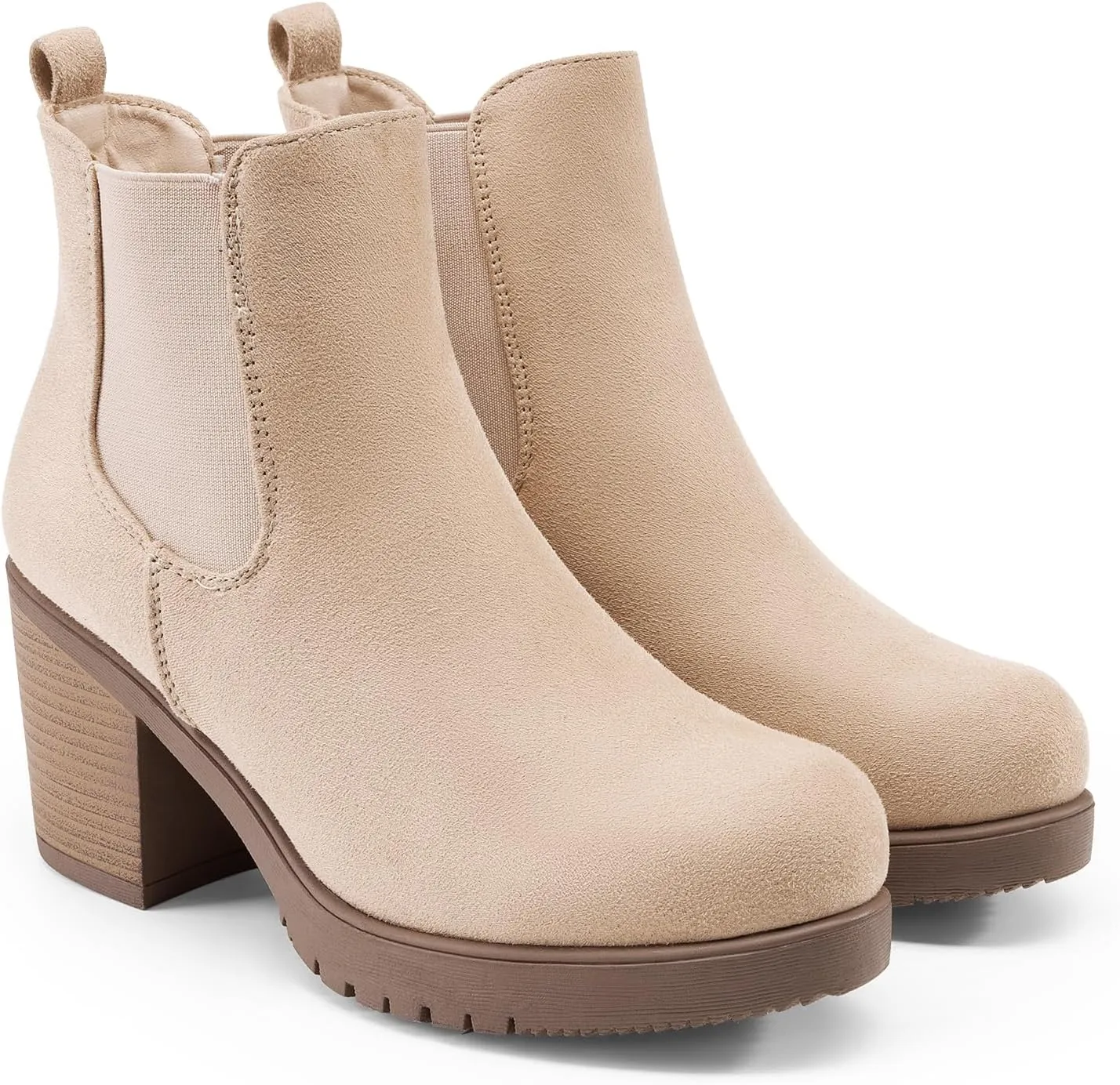 DREAM PAIRS Women's High Chunky Heel Chelsea Ankle Boots Slip On Elastic Fall Heeld Booties Shoes