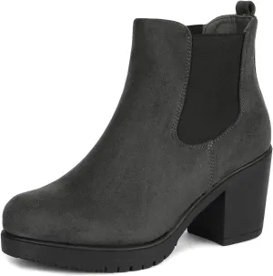 DREAM PAIRS Women's High Chunky Heel Chelsea Ankle Boots Slip On Elastic Fall Heeld Booties Shoes
