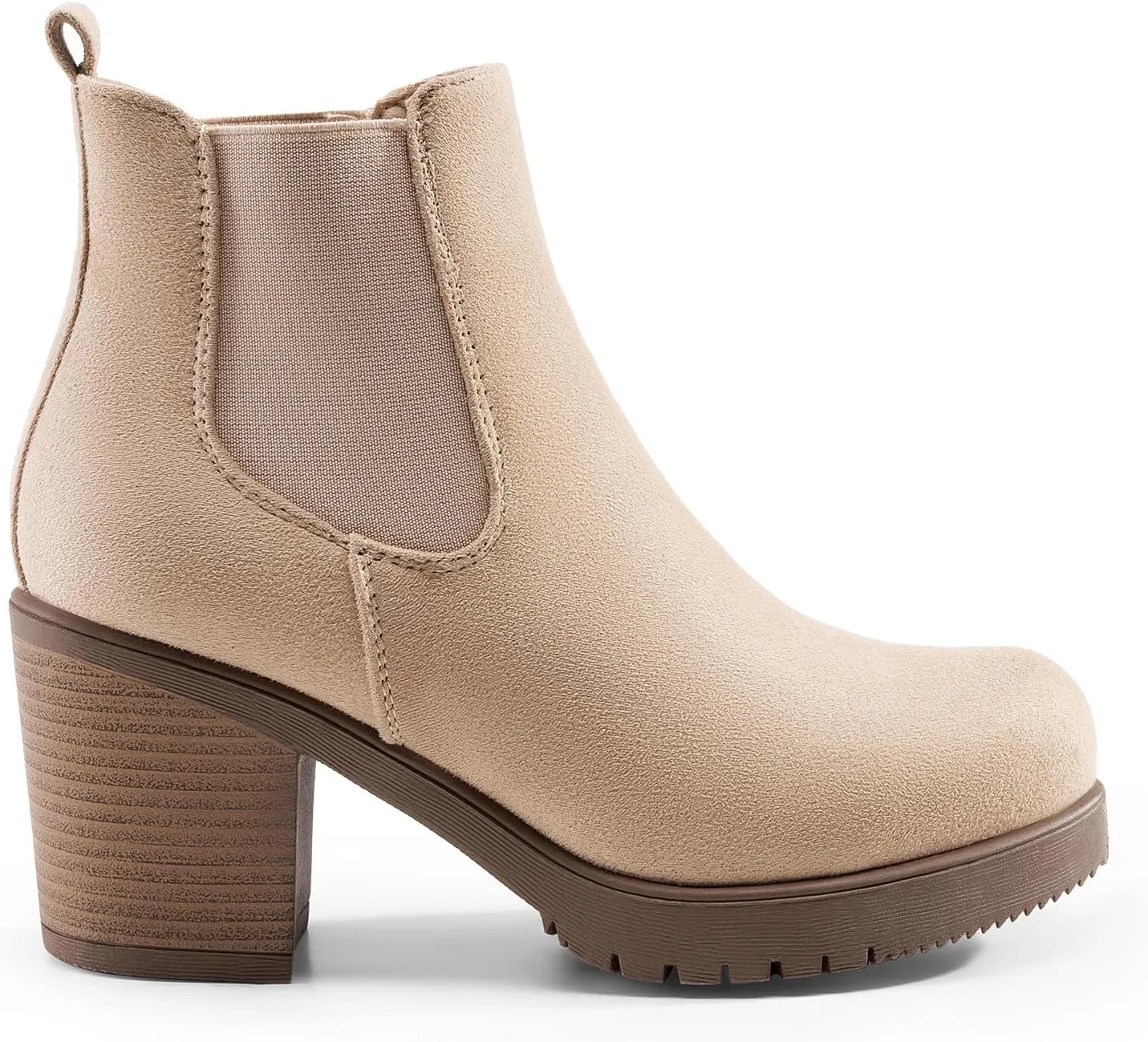 DREAM PAIRS Women's High Chunky Heel Chelsea Ankle Boots Slip On Elastic Fall Heeld Booties Shoes