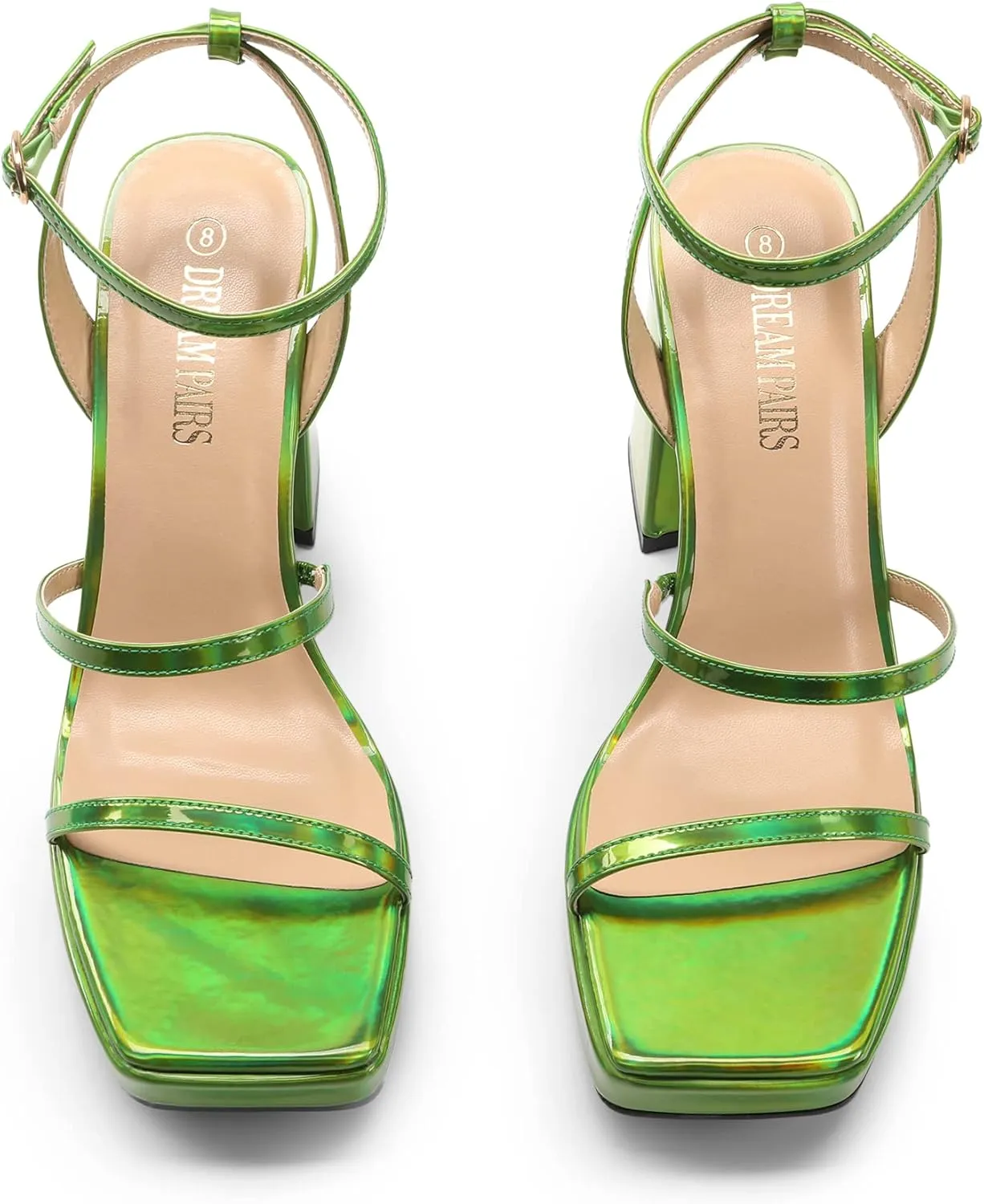 DREAM PAIRS Women's Platform Strappy Heels Open Toe Ankle Strap Square Party Sandals Y2K Dress Shoes