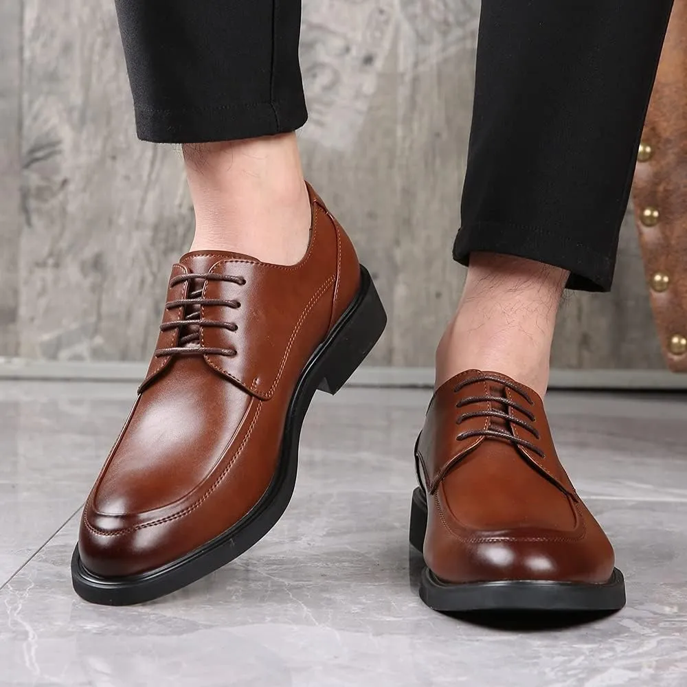 Dress Oxford for Men Lace Up Derby Shoes Apron Toe Burnished Toe Vegan Leather Block Heel Non Slip Anti-Slip Business