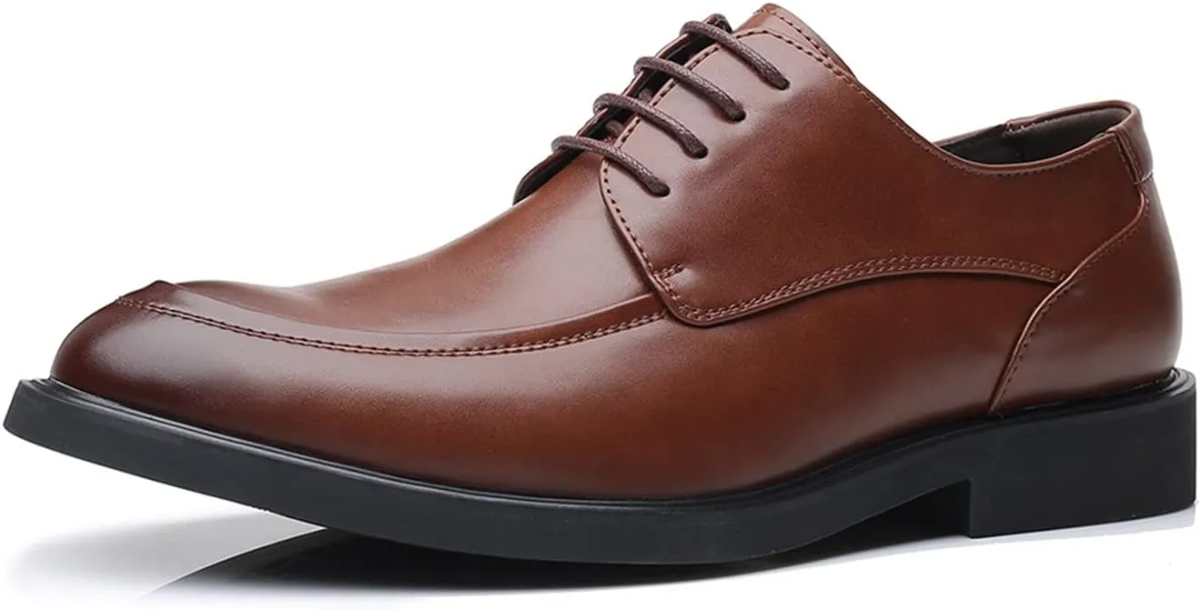 Dress Oxford for Men Lace Up Derby Shoes Apron Toe Burnished Toe Vegan Leather Block Heel Non Slip Anti-Slip Business