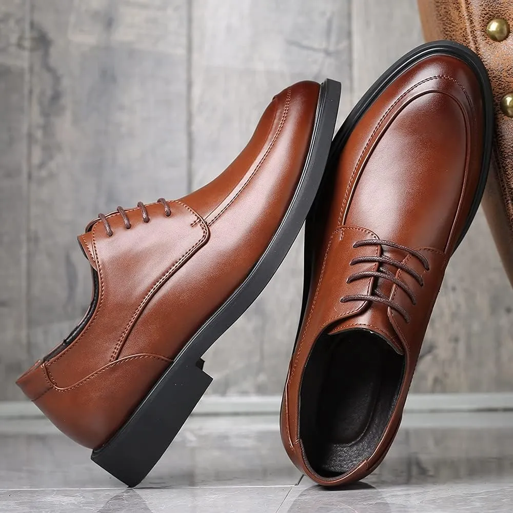 Dress Oxford for Men Lace Up Derby Shoes Apron Toe Burnished Toe Vegan Leather Block Heel Non Slip Anti-Slip Business