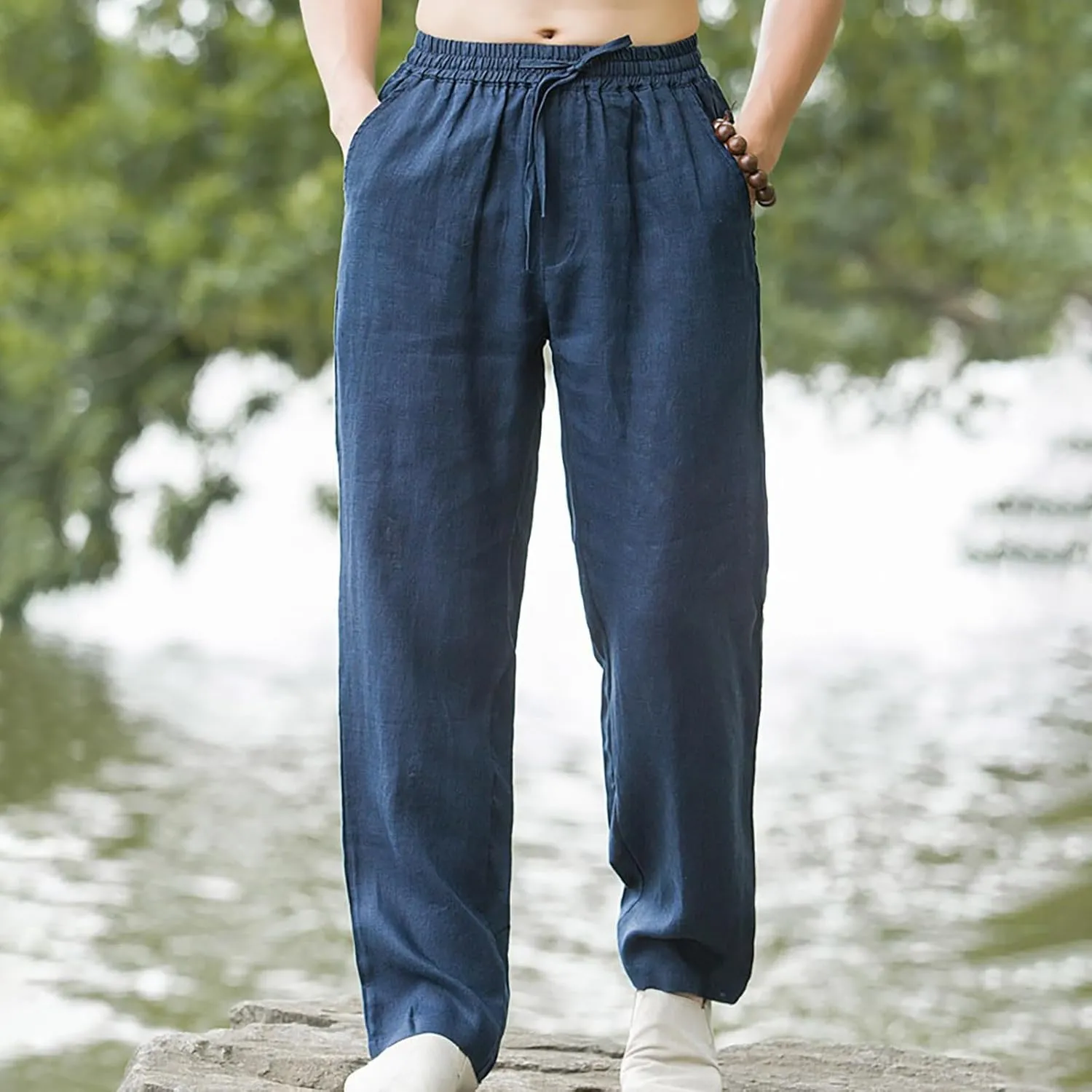 Dress Pants for Men Loose Fit Wide Leg Lounge Trousers Beach Wear Yoga Joggers Chinos Casual Summer Pants with Pocket