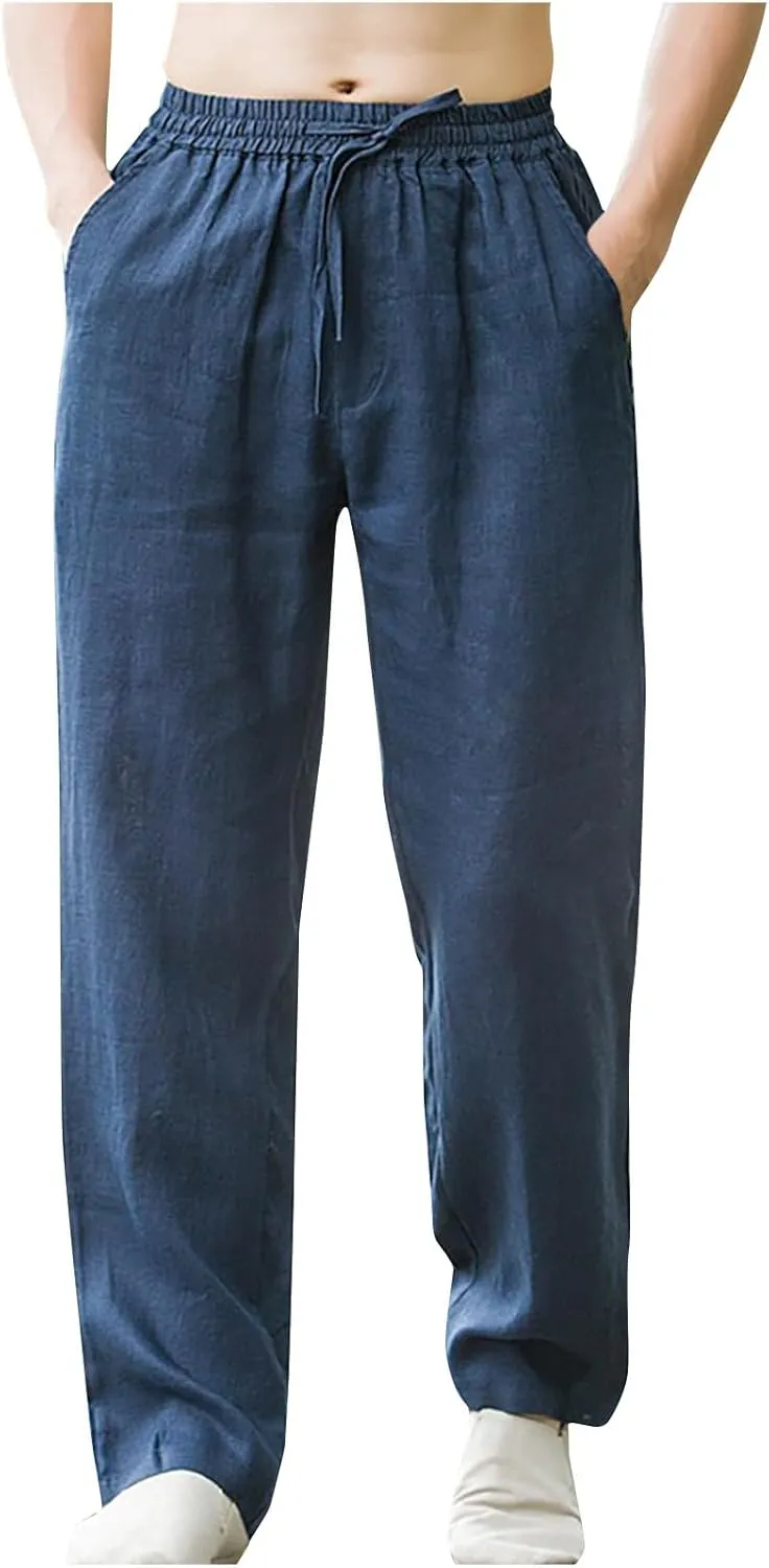 Dress Pants for Men Loose Fit Wide Leg Lounge Trousers Beach Wear Yoga Joggers Chinos Casual Summer Pants with Pocket