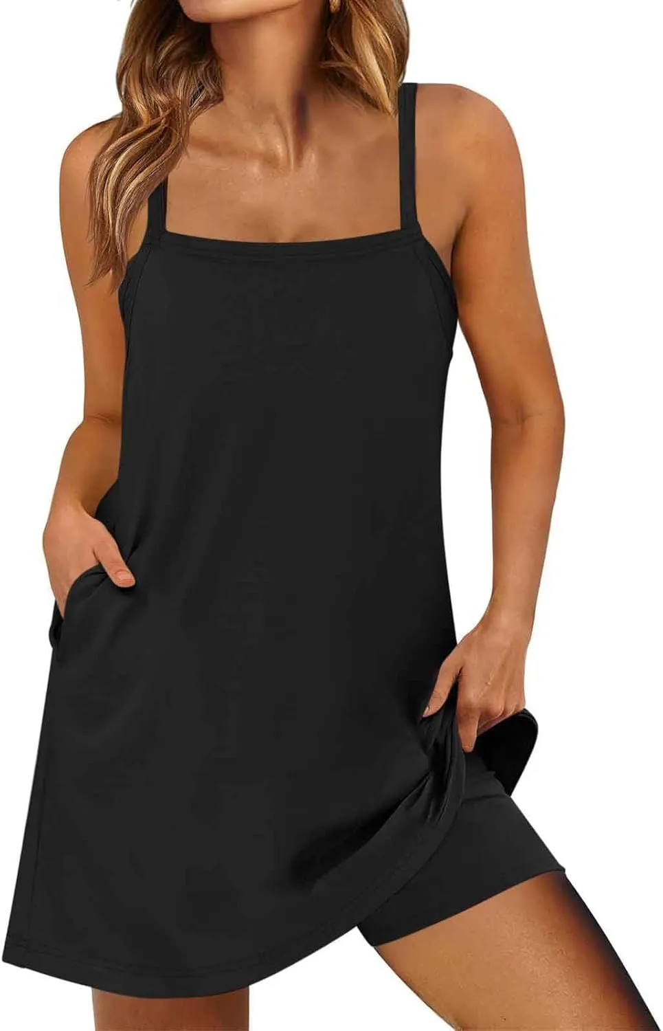 Dress with Shorts Underneath for Women Summer Sleeveless Romper Dresses Active Workout Dress with Built in Shorts