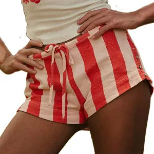 DSORVICD Women Striped Boxer Shorts Y2k Drawstring Low Elastic Lounge Shorts Baggy Pajamas Shorts Sleep Micro Shorts Bottom