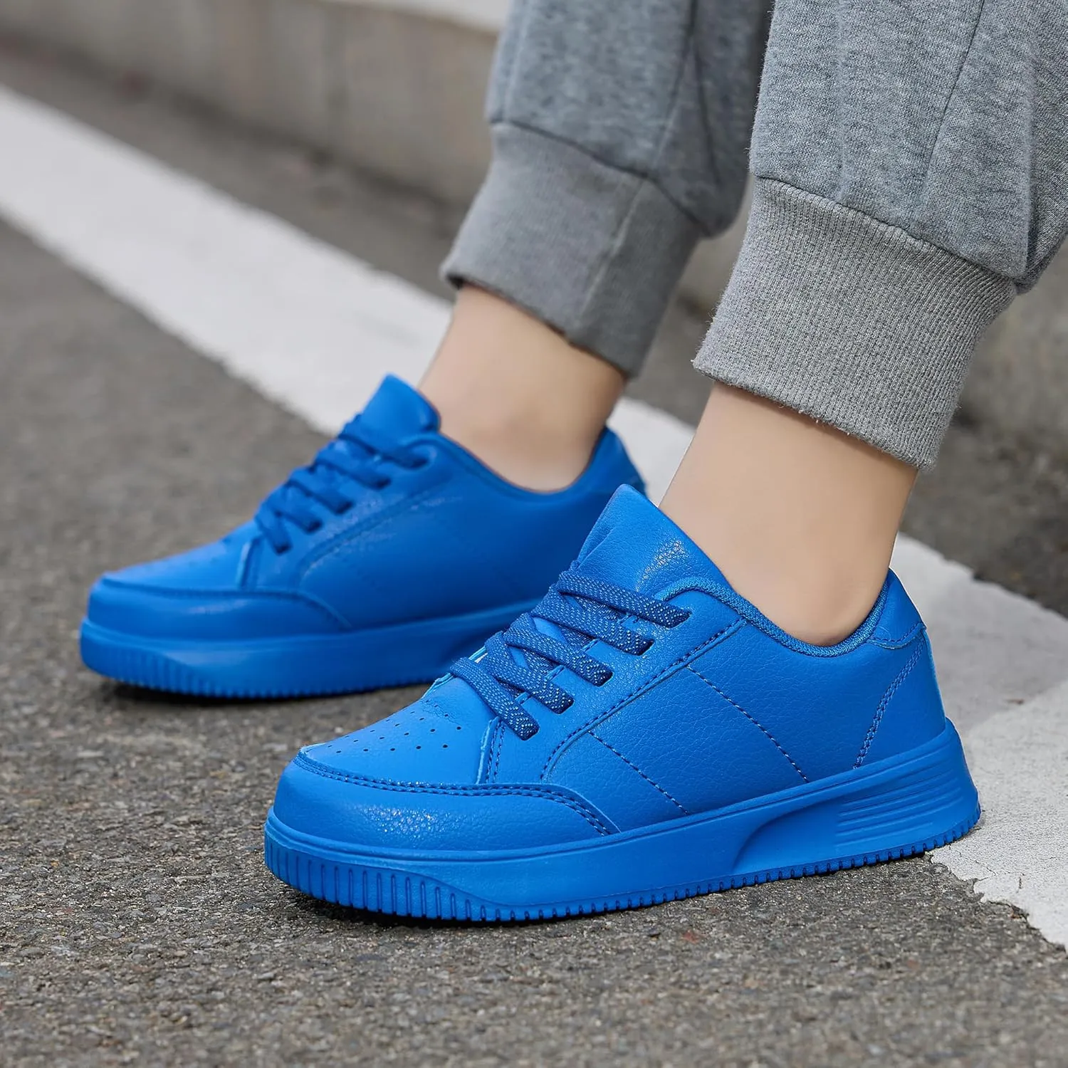 DSWED Unisex-Child Leather Lightweight Breathable Knit Athletic Running Sneakers for Kids Shoes for Boys Girls