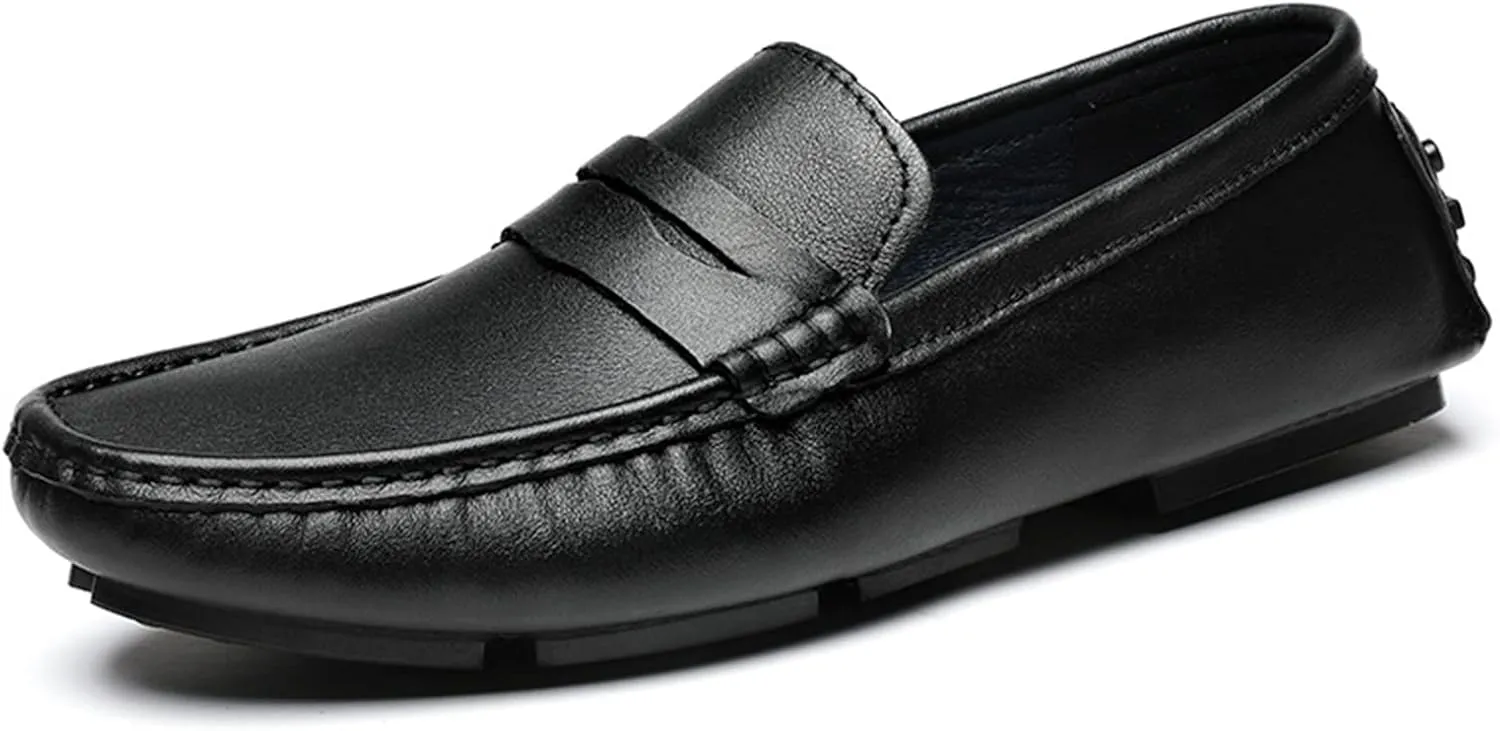 Easy to Put and Remove. Shoes Smoking Loafer for Men Penny Loafer Vegan Leather Stitching Details Round Toe Lightweight Anti-Slip Flexible Flat Heel Resistant Driving for All Occasions