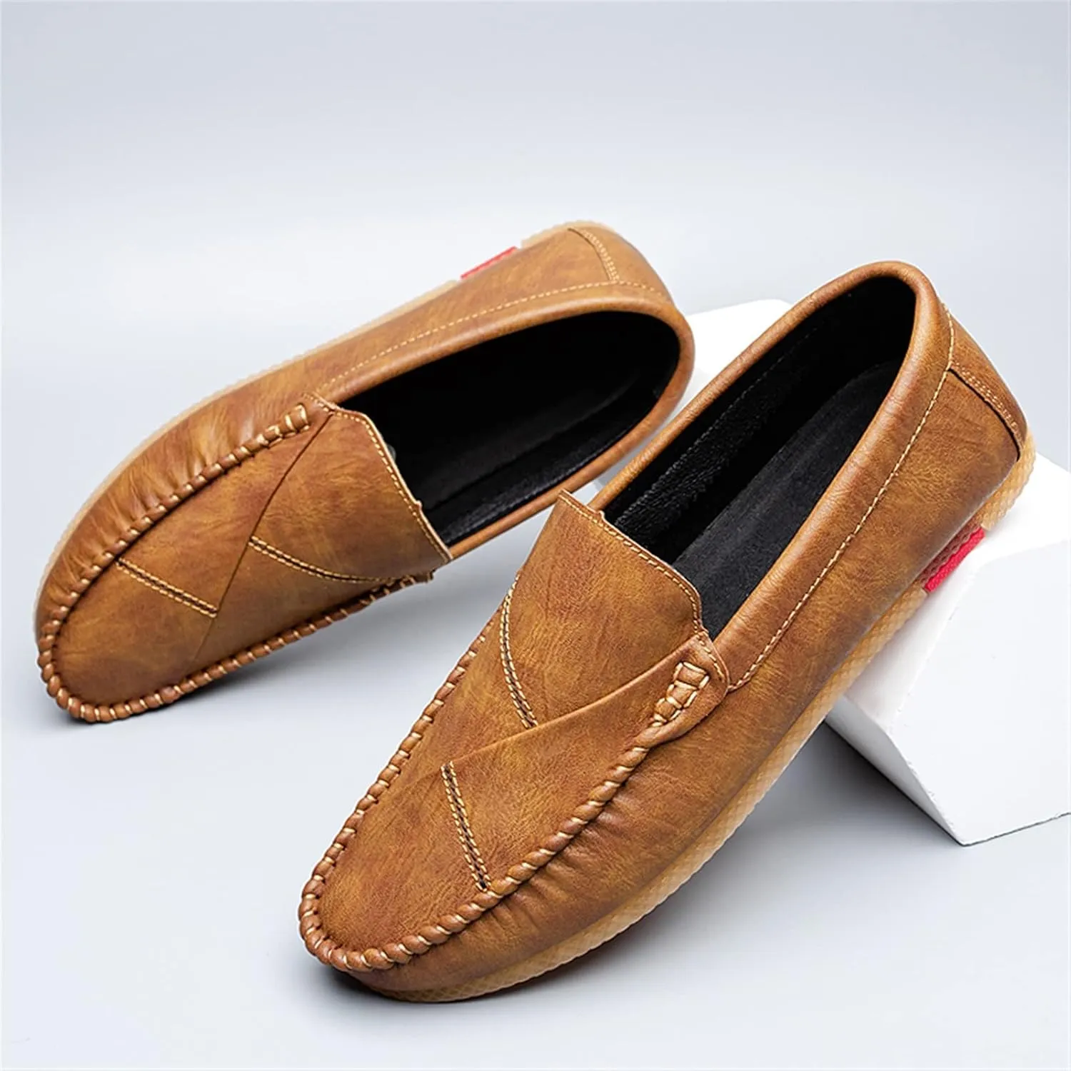 Easy to Put and Remove. Smoking Loafer for Men Vegan Leather Stitching Details Round Toe Resistant Anti-Slip Flexible Driving Slip on for All Occasions